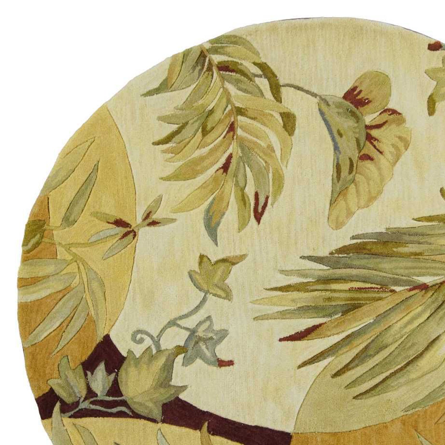 5' X 8' Coral Green And Ivory Wool Tropical Botanical Hand Tufted Area Rug-Area Rugs-DECOROLALA