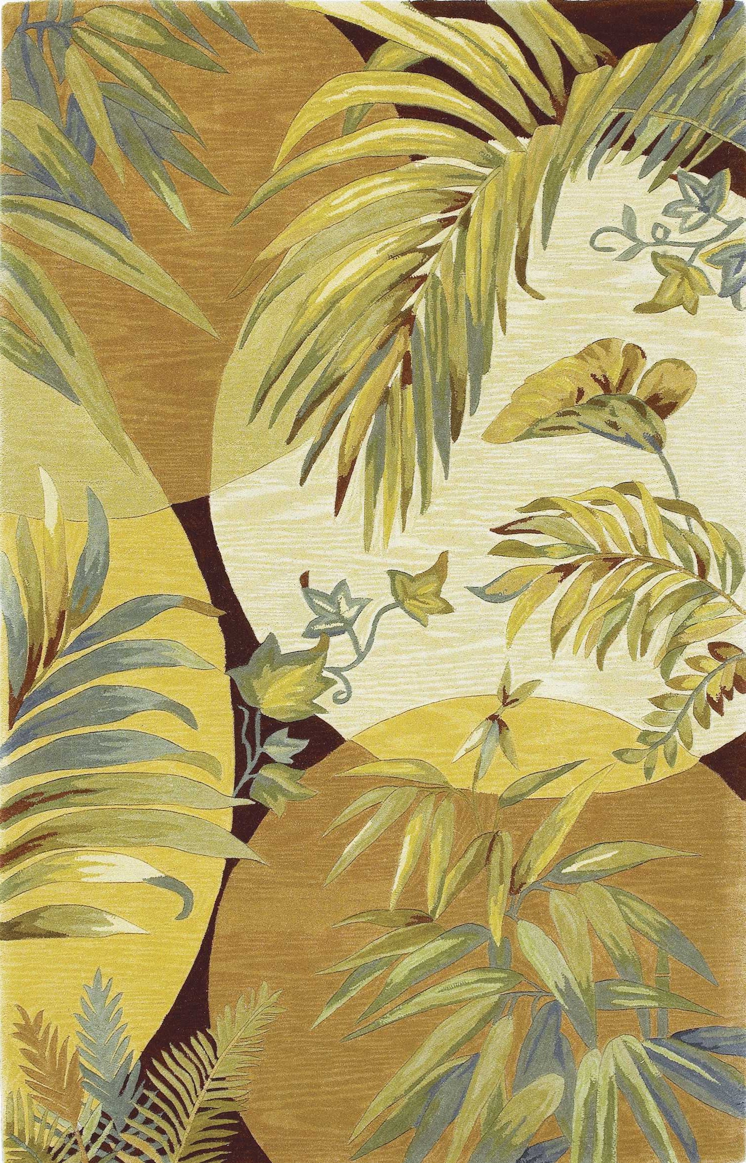 5' X 8' Coral Green And Ivory Wool Tropical Botanical Hand Tufted Area Rug-Area Rugs-DECOROLALA