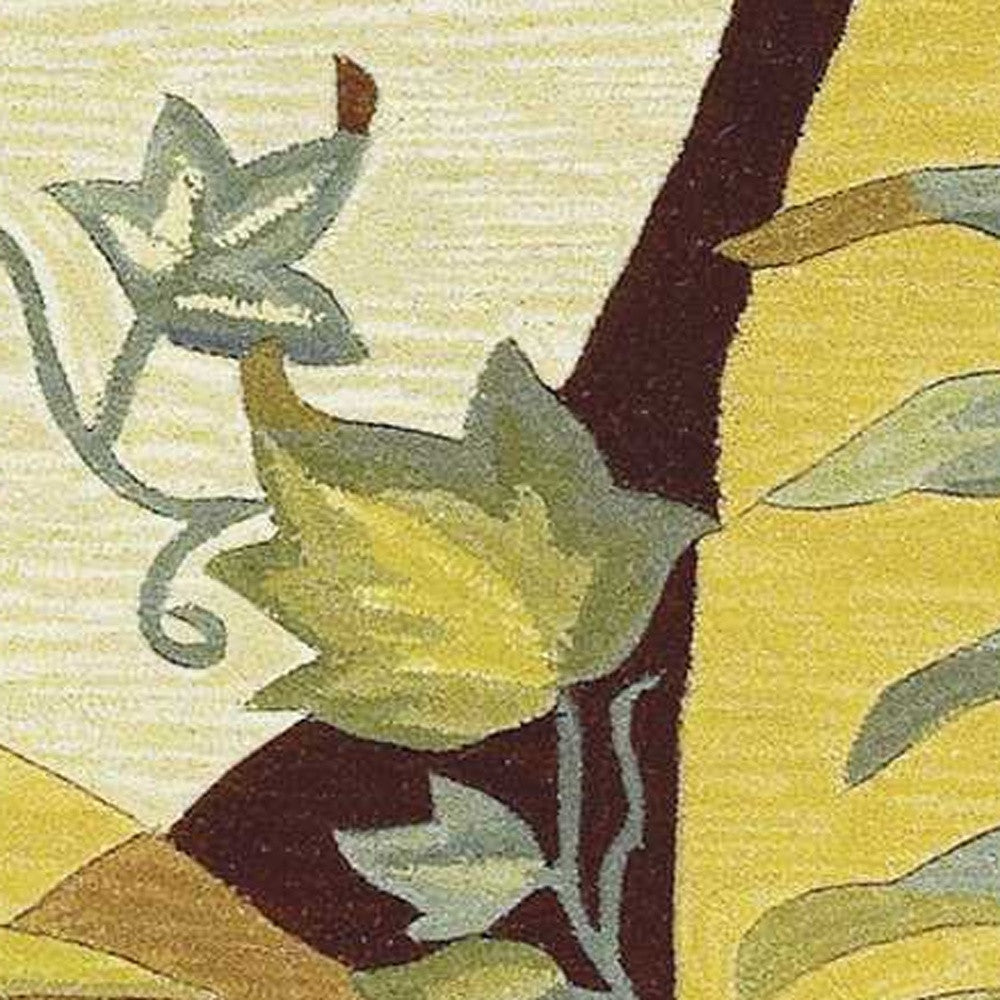 5' X 8' Coral Green And Ivory Wool Tropical Botanical Hand Tufted Area Rug-Area Rugs-DECOROLALA