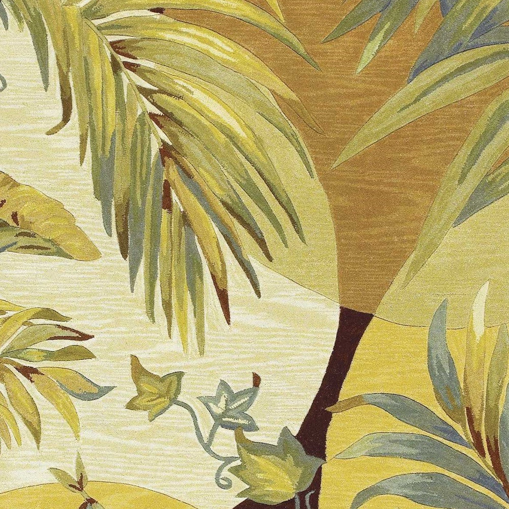 5' X 8' Coral Green And Ivory Wool Tropical Botanical Hand Tufted Area Rug-Area Rugs-DECOROLALA