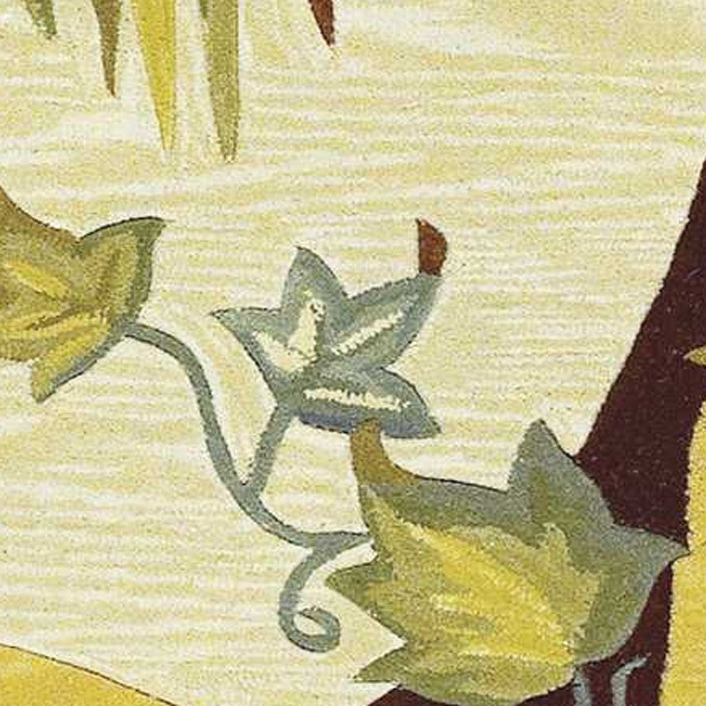 5' X 8' Coral Green And Ivory Wool Tropical Botanical Hand Tufted Area Rug-Area Rugs-DECOROLALA