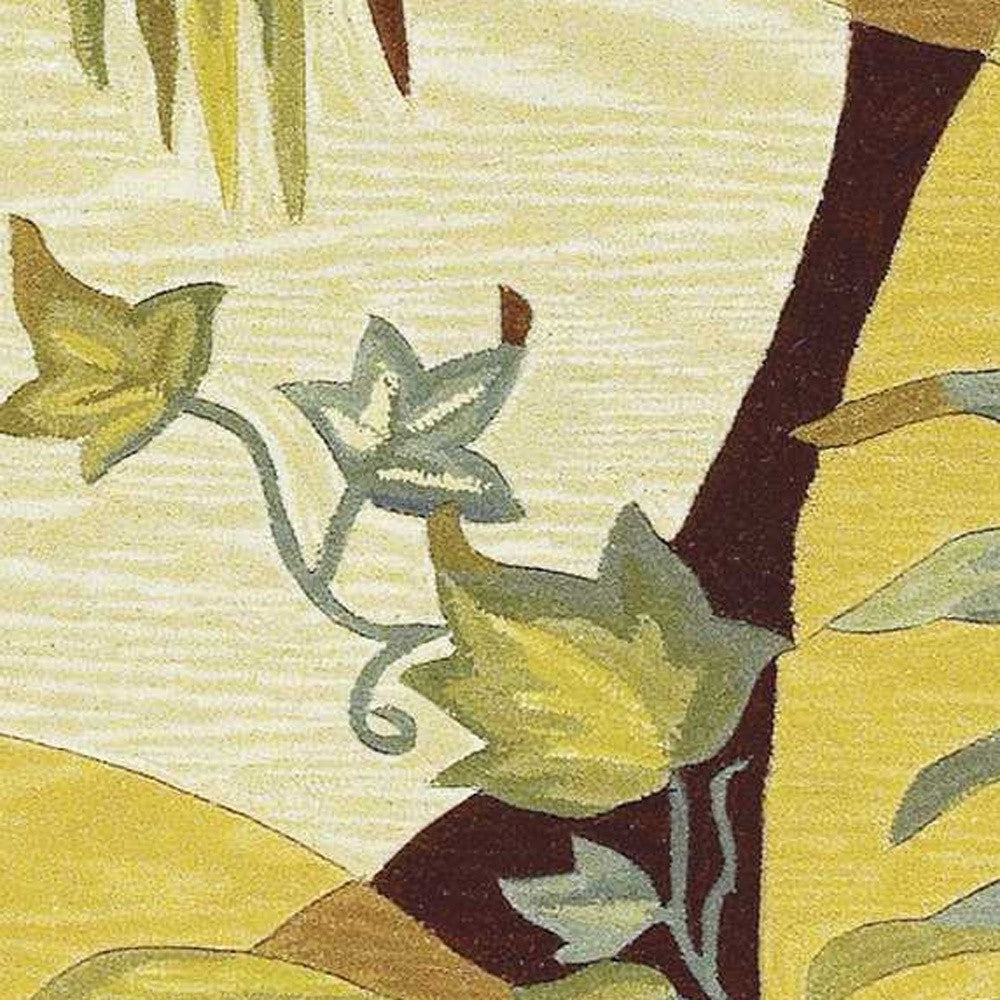 5' X 8' Coral Green And Ivory Wool Tropical Botanical Hand Tufted Area Rug-Area Rugs-DECOROLALA