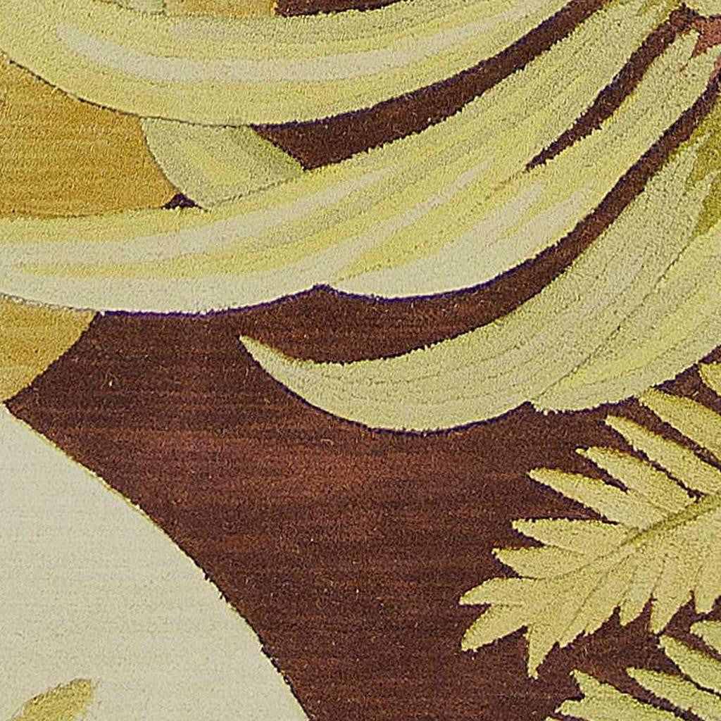 5' X 8' Coral Green And Ivory Wool Tropical Botanical Hand Tufted Area Rug-Area Rugs-DECOROLALA