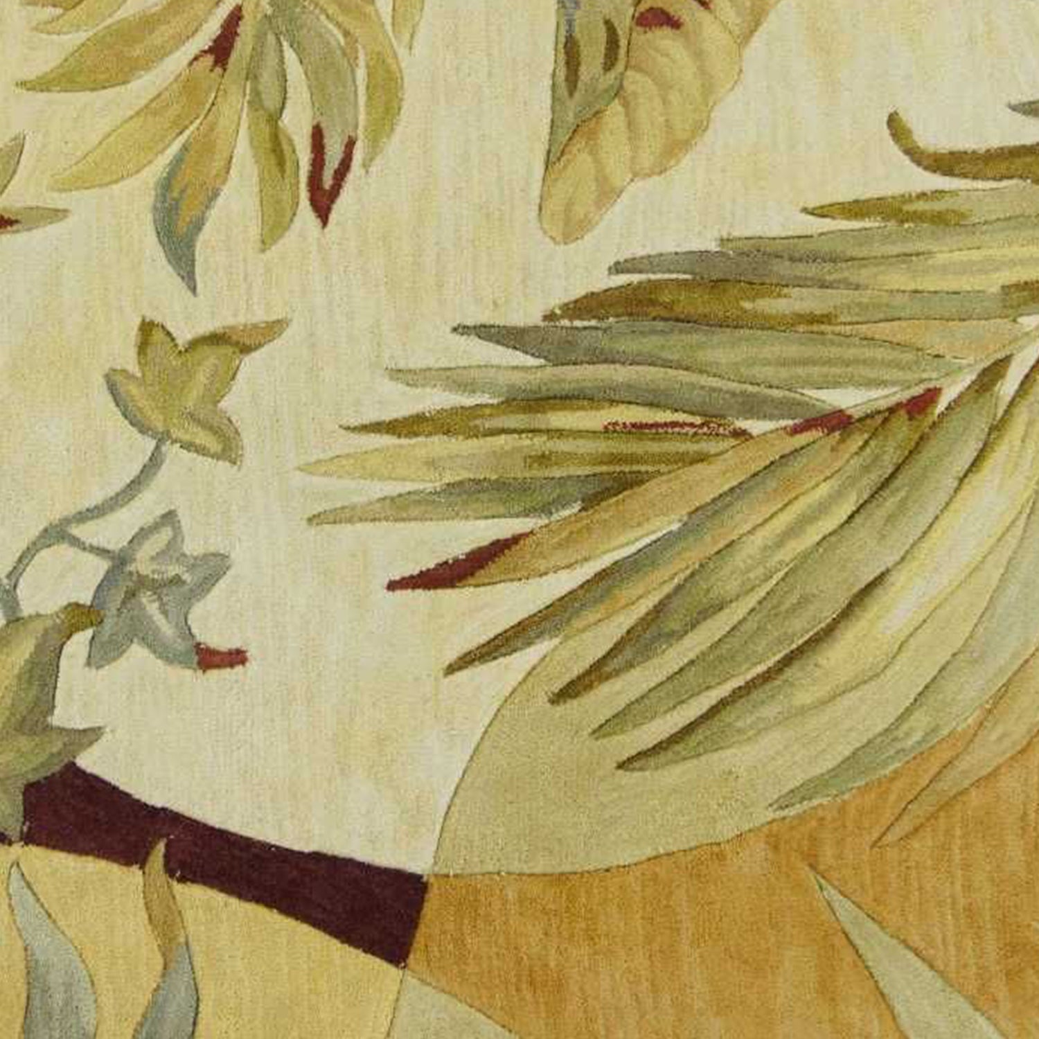 5' X 8' Coral Green And Ivory Wool Tropical Botanical Hand Tufted Area Rug-Area Rugs-DECOROLALA