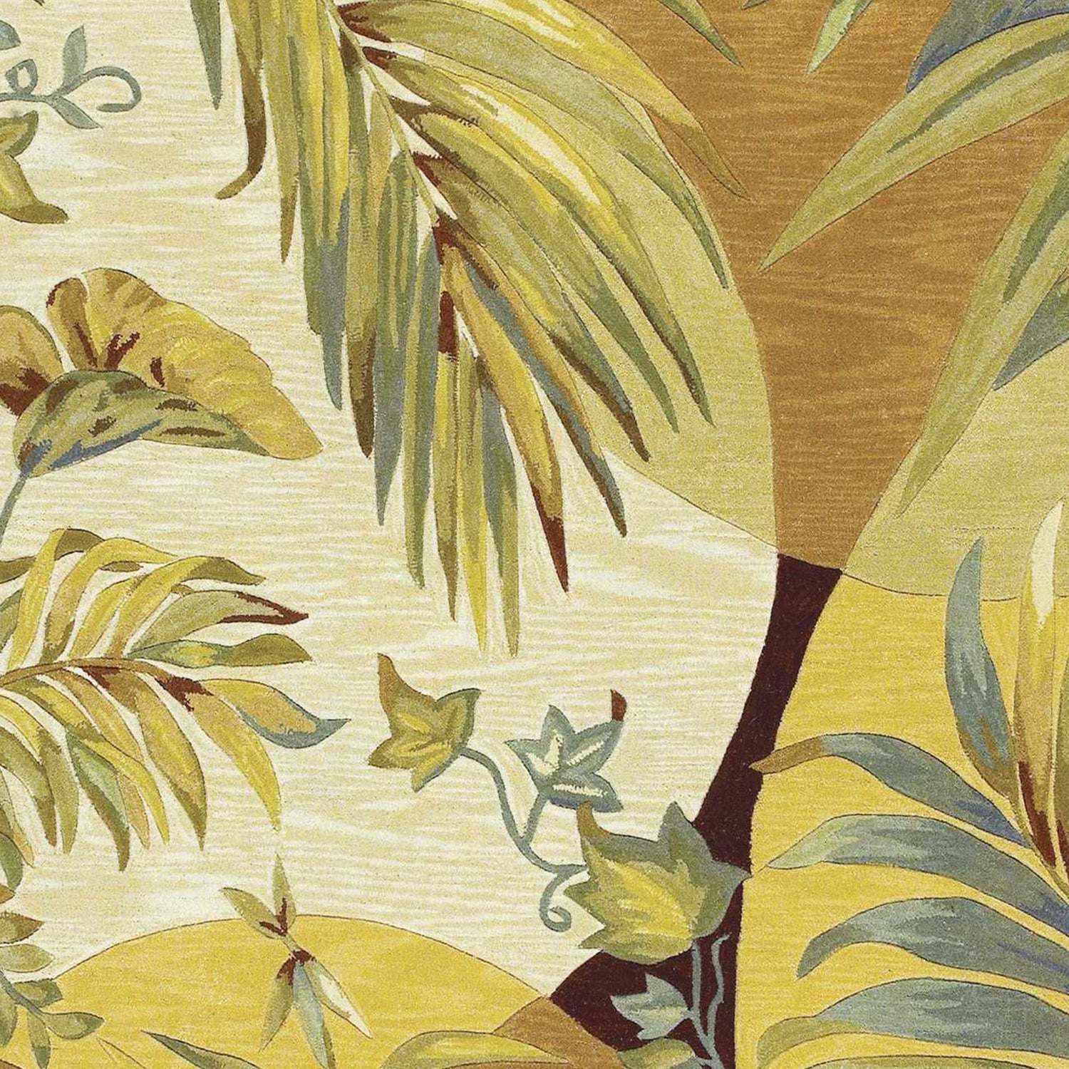 5' X 8' Coral Green And Ivory Wool Tropical Botanical Hand Tufted Area Rug-Area Rugs-DECOROLALA