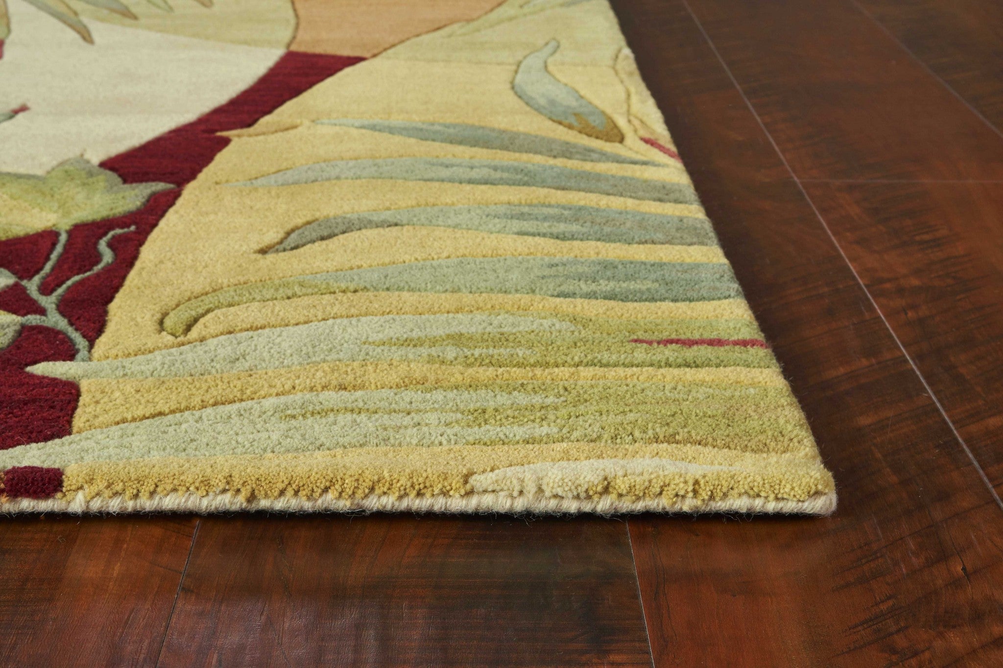 5' X 8' Coral Green And Ivory Wool Tropical Botanical Hand Tufted Area Rug-Area Rugs-DECOROLALA
