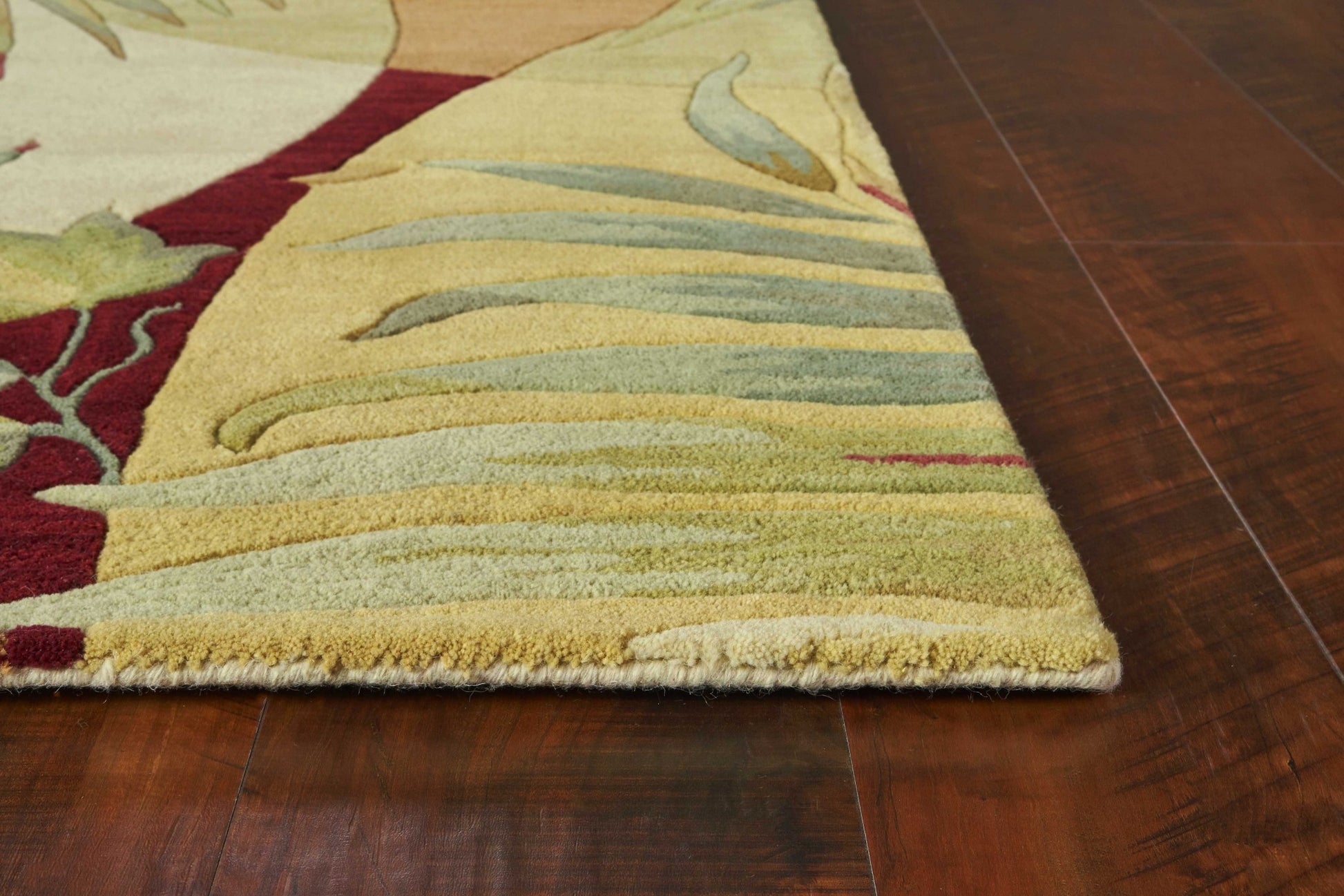 5' X 8' Coral Green And Ivory Wool Tropical Botanical Hand Tufted Area Rug-Area Rugs-DECOROLALA