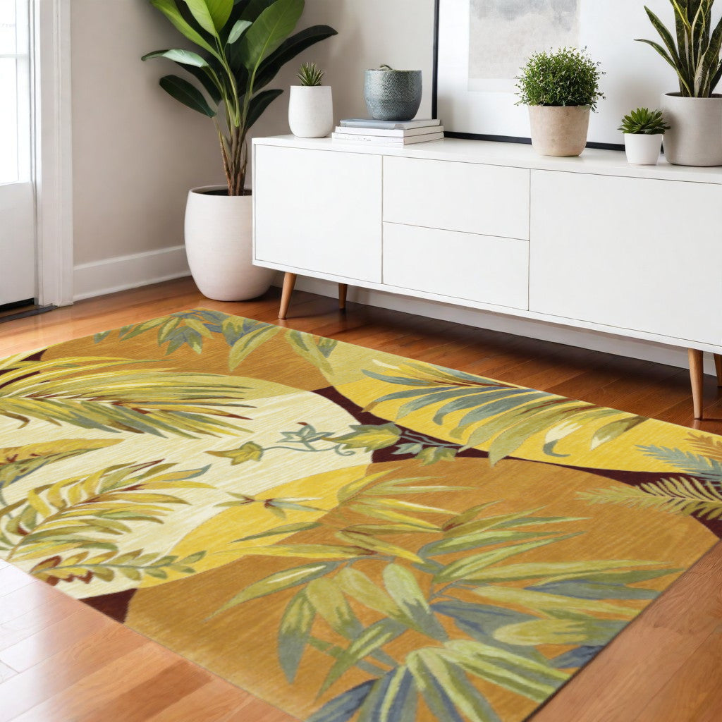 5' X 8' Coral Green And Ivory Wool Tropical Botanical Hand Tufted Area Rug-Area Rugs-DECOROLALA