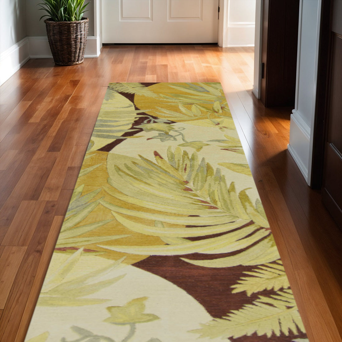 5' X 8' Coral Green And Ivory Wool Tropical Botanical Hand Tufted Area Rug-Area Rugs-DECOROLALA