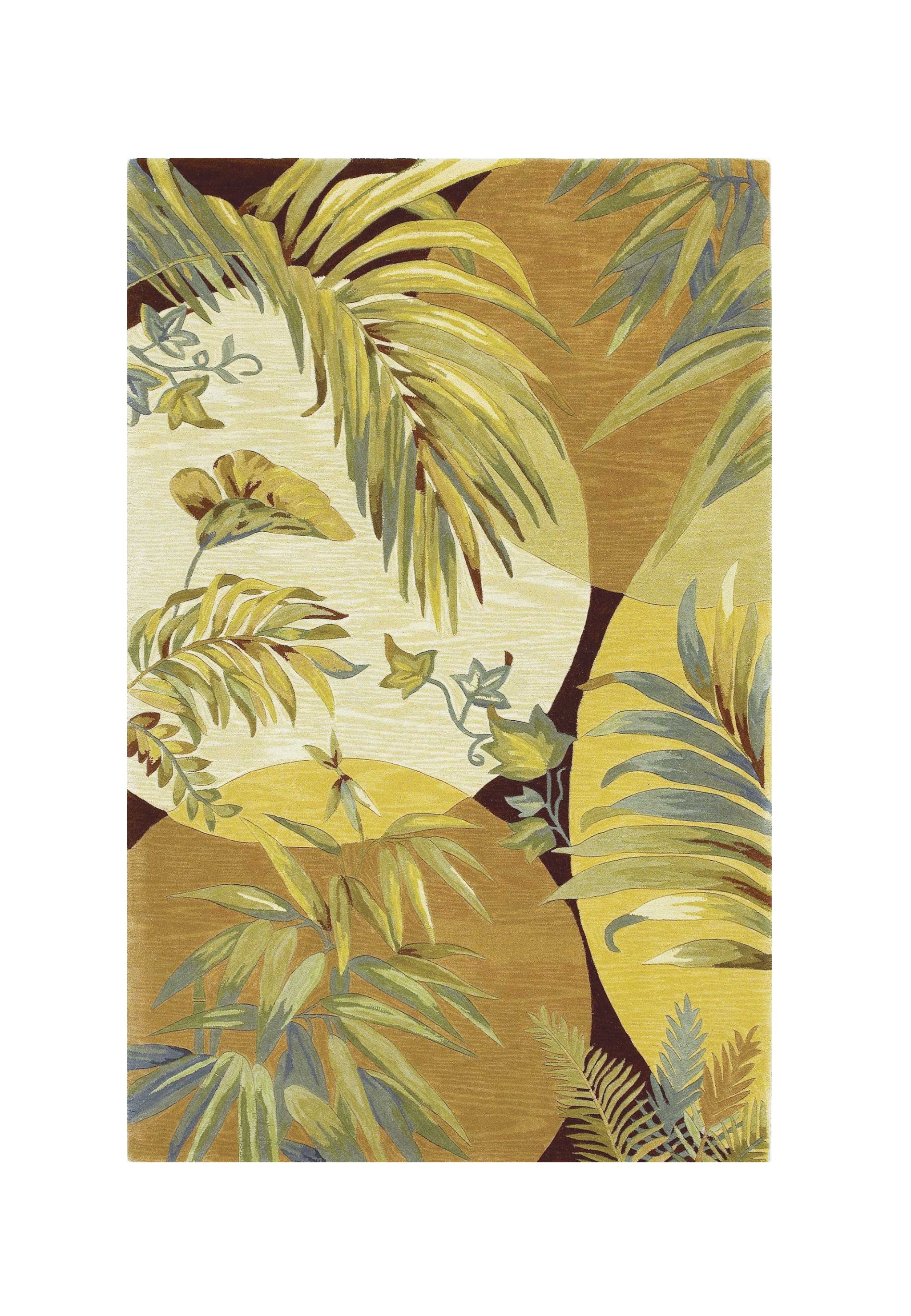 5' X 8' Coral Green And Ivory Wool Tropical Botanical Hand Tufted Area Rug-Area Rugs-DECOROLALA