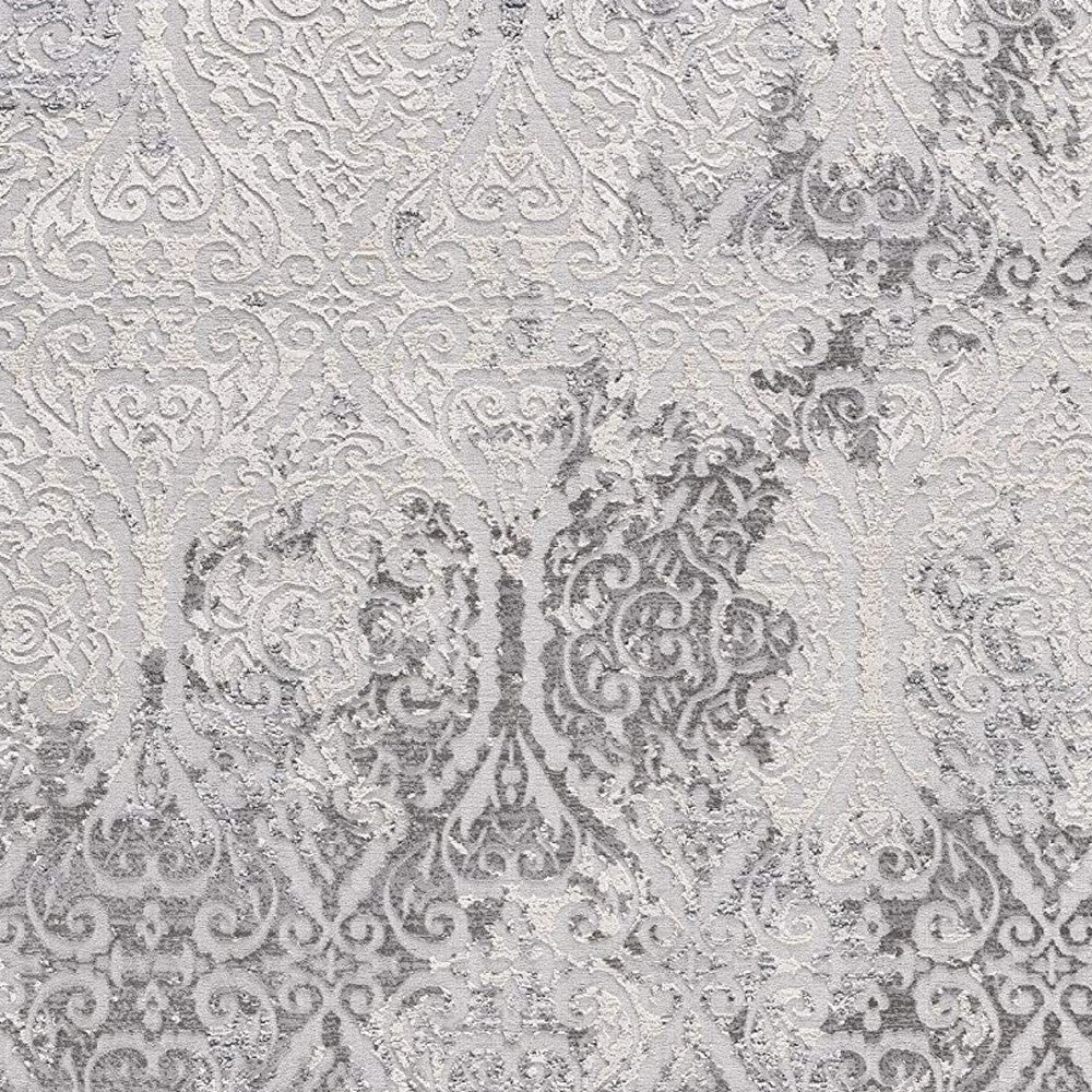 5' X 8' Cream And Gray Tinted Ogee Pattern Area Rug-Area Rugs-DECOROLALA