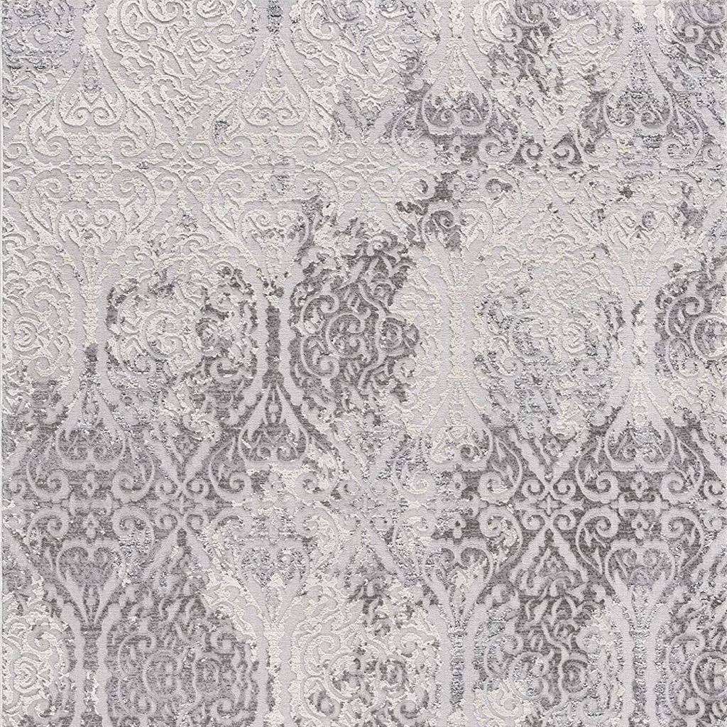 5' X 8' Cream And Gray Tinted Ogee Pattern Area Rug-Area Rugs-DECOROLALA