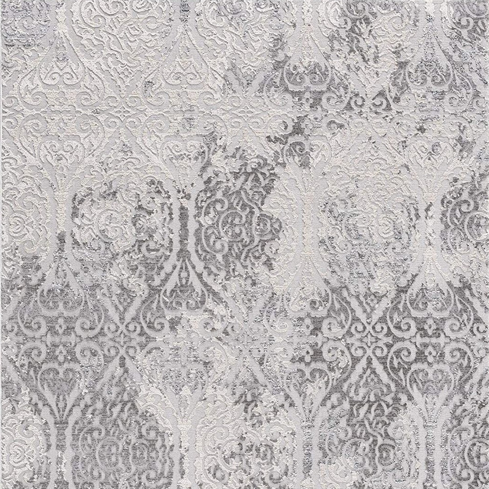 5' X 8' Cream And Gray Tinted Ogee Pattern Area Rug-Area Rugs-DECOROLALA