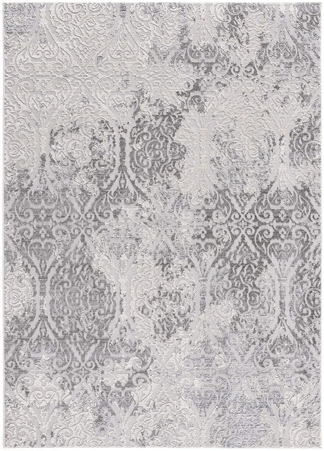 5' X 8' Cream And Gray Tinted Ogee Pattern Area Rug-Area Rugs-DECOROLALA