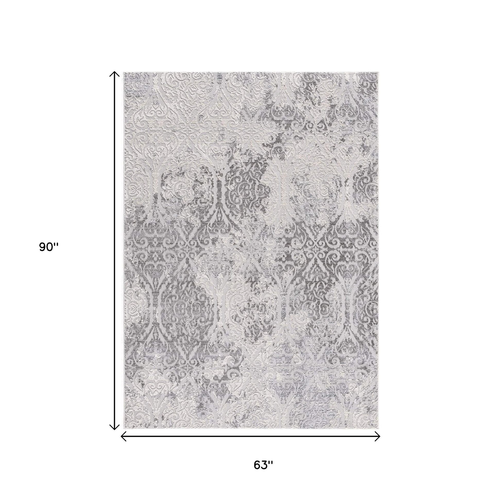 5' X 8' Cream And Gray Tinted Ogee Pattern Area Rug-Area Rugs-DECOROLALA