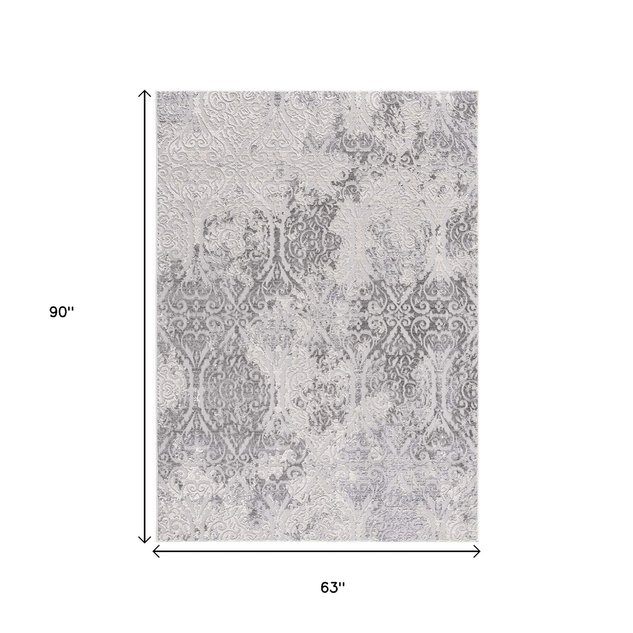 5' X 8' Cream And Gray Tinted Ogee Pattern Area Rug-Area Rugs-DECOROLALA