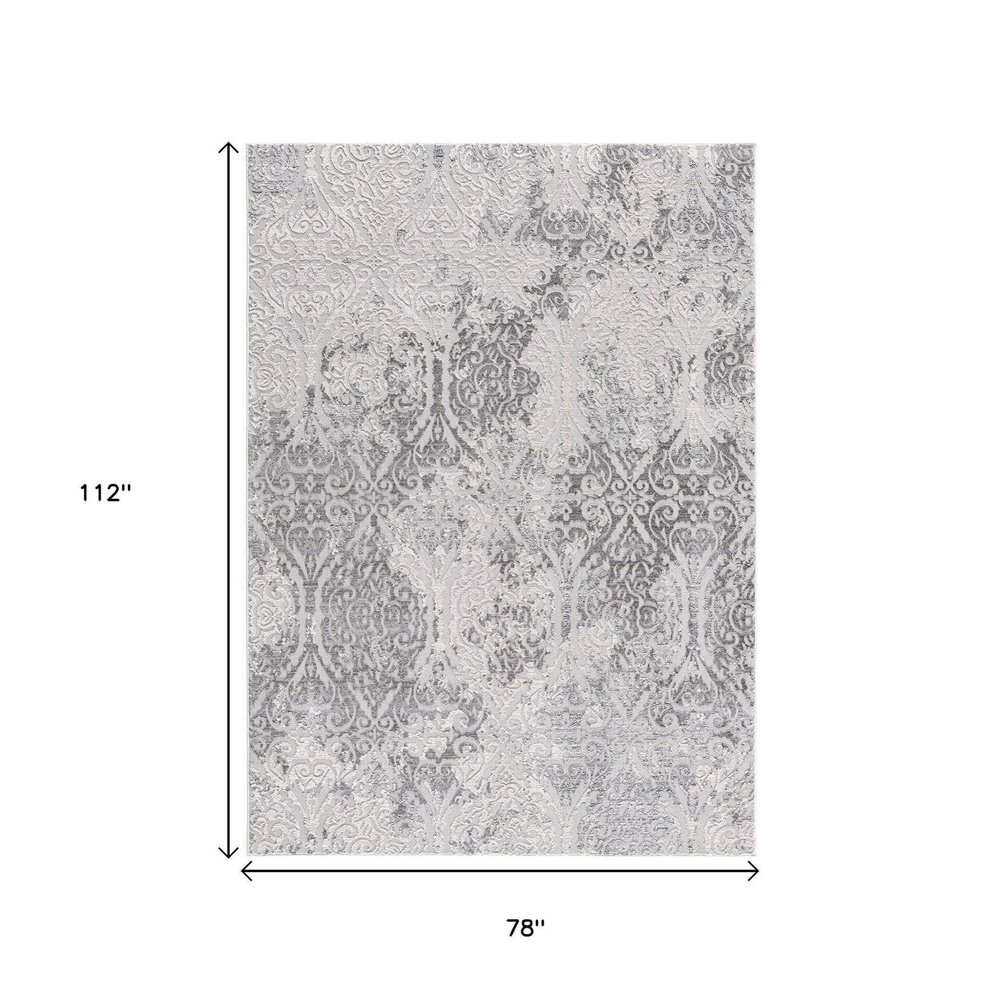 5' X 8' Cream And Gray Tinted Ogee Pattern Area Rug-Area Rugs-DECOROLALA