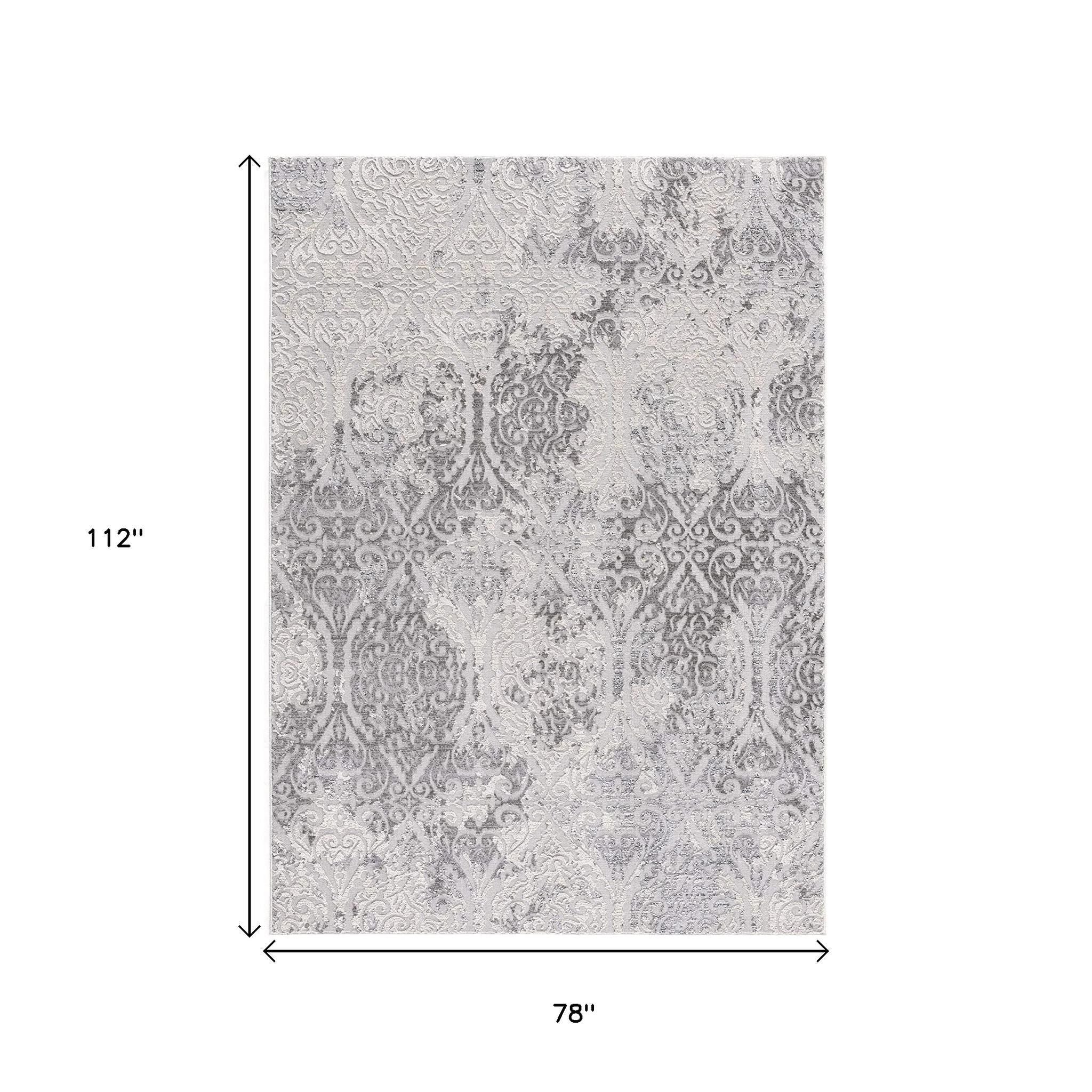 5' X 8' Cream And Gray Tinted Ogee Pattern Area Rug-Area Rugs-DECOROLALA