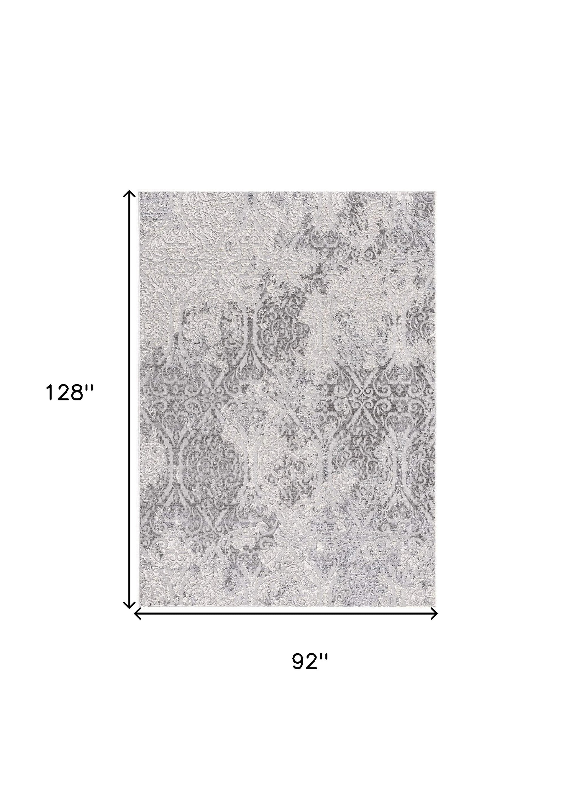 5' X 8' Cream And Gray Tinted Ogee Pattern Area Rug-Area Rugs-DECOROLALA