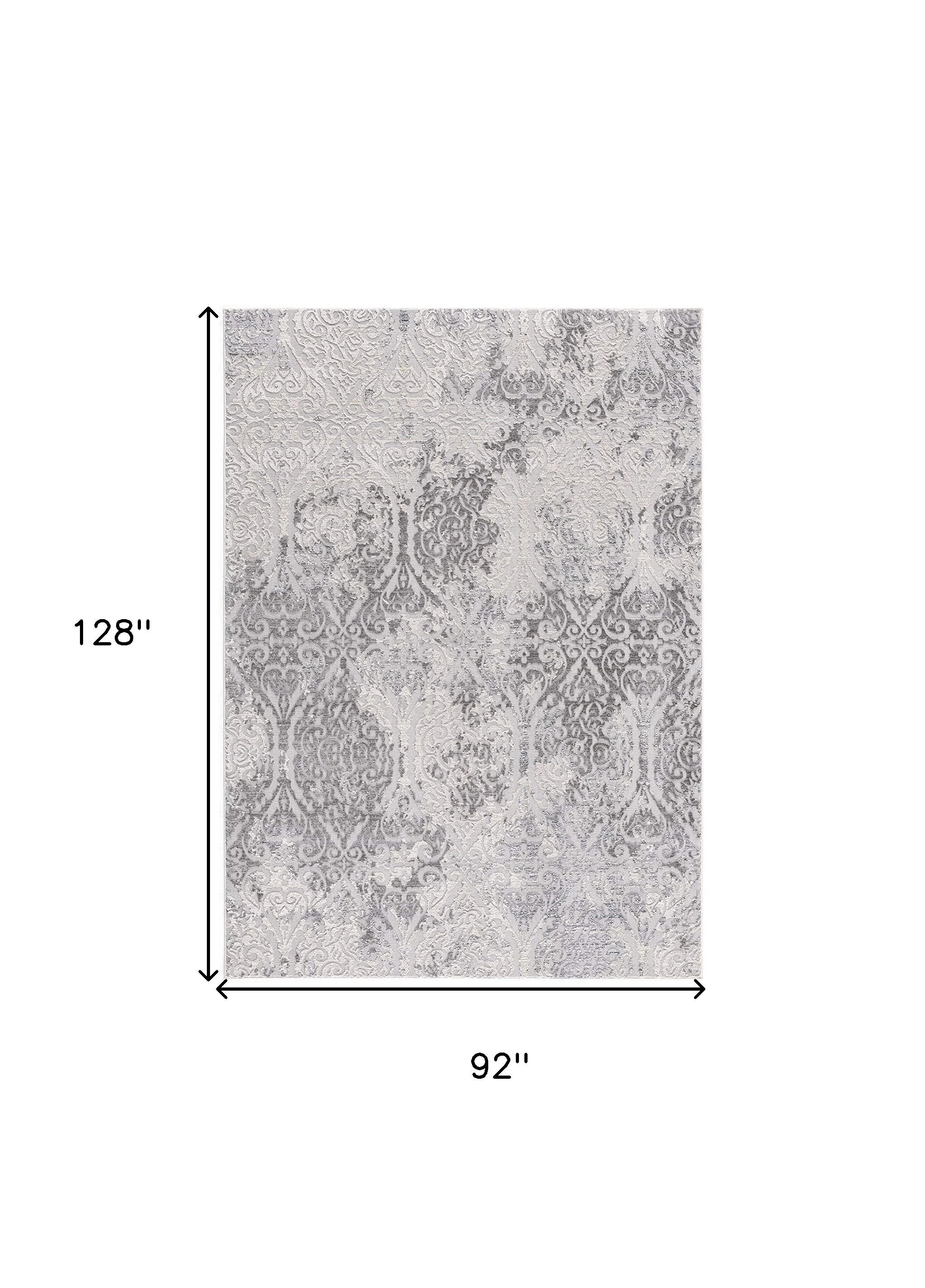 5' X 8' Cream And Gray Tinted Ogee Pattern Area Rug-Area Rugs-DECOROLALA