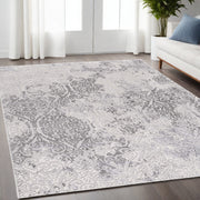5' X 8' Cream And Gray Tinted Ogee Pattern Area Rug-Area Rugs-DECOROLALA