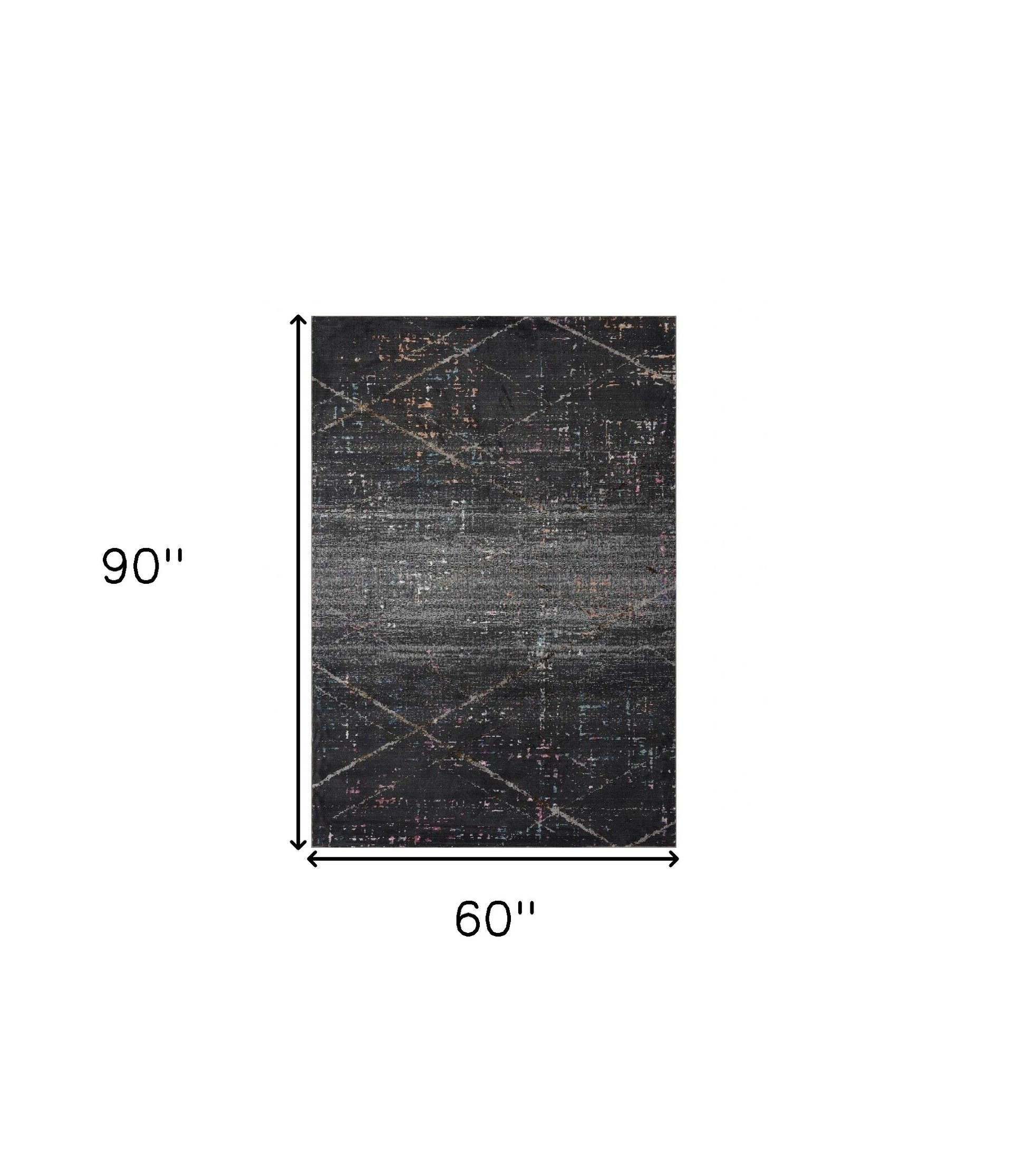 5' X 8' Distressed Black Abstract Area Rug-Area Rugs-DECOROLALA