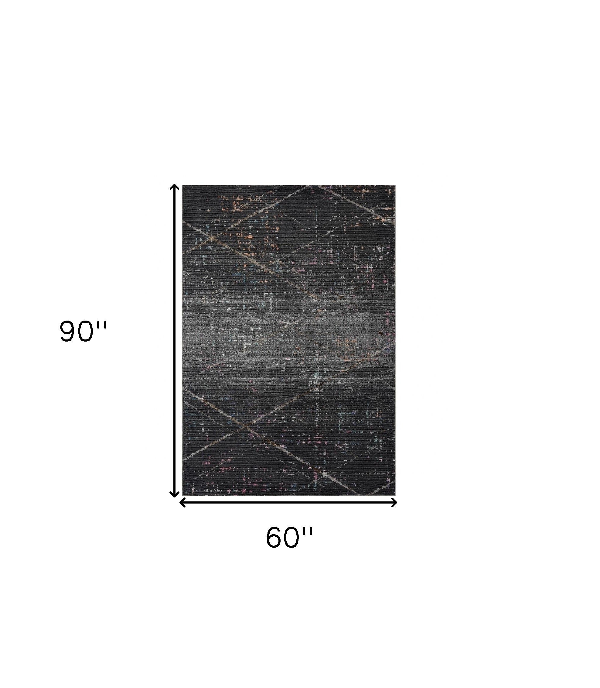 5' X 8' Distressed Black Abstract Area Rug-Area Rugs-DECOROLALA