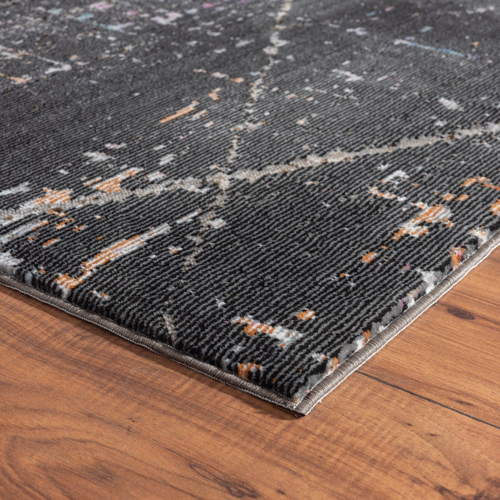 5' X 8' Distressed Black Abstract Area Rug-Area Rugs-DECOROLALA