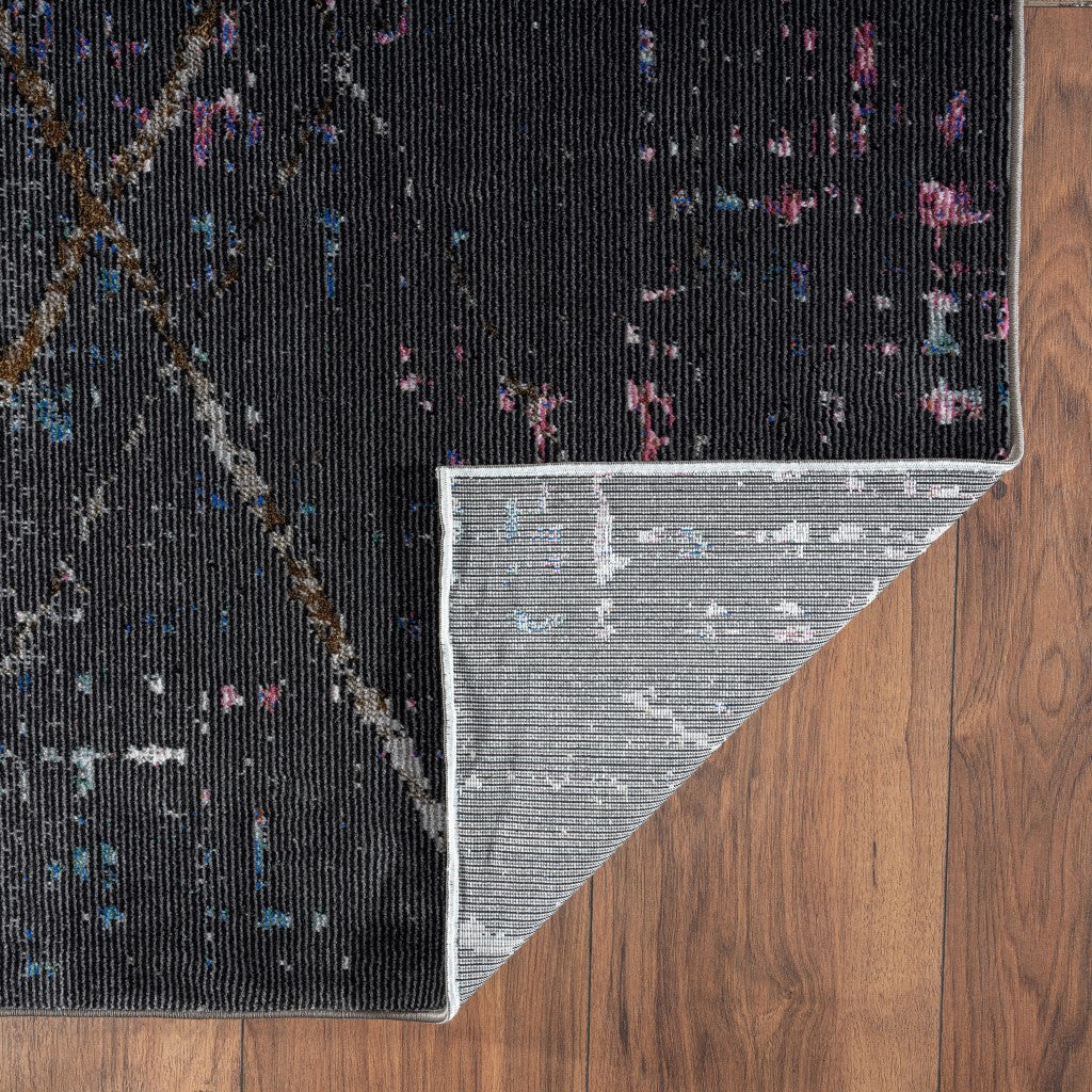 5' X 8' Distressed Black Abstract Area Rug-Area Rugs-DECOROLALA