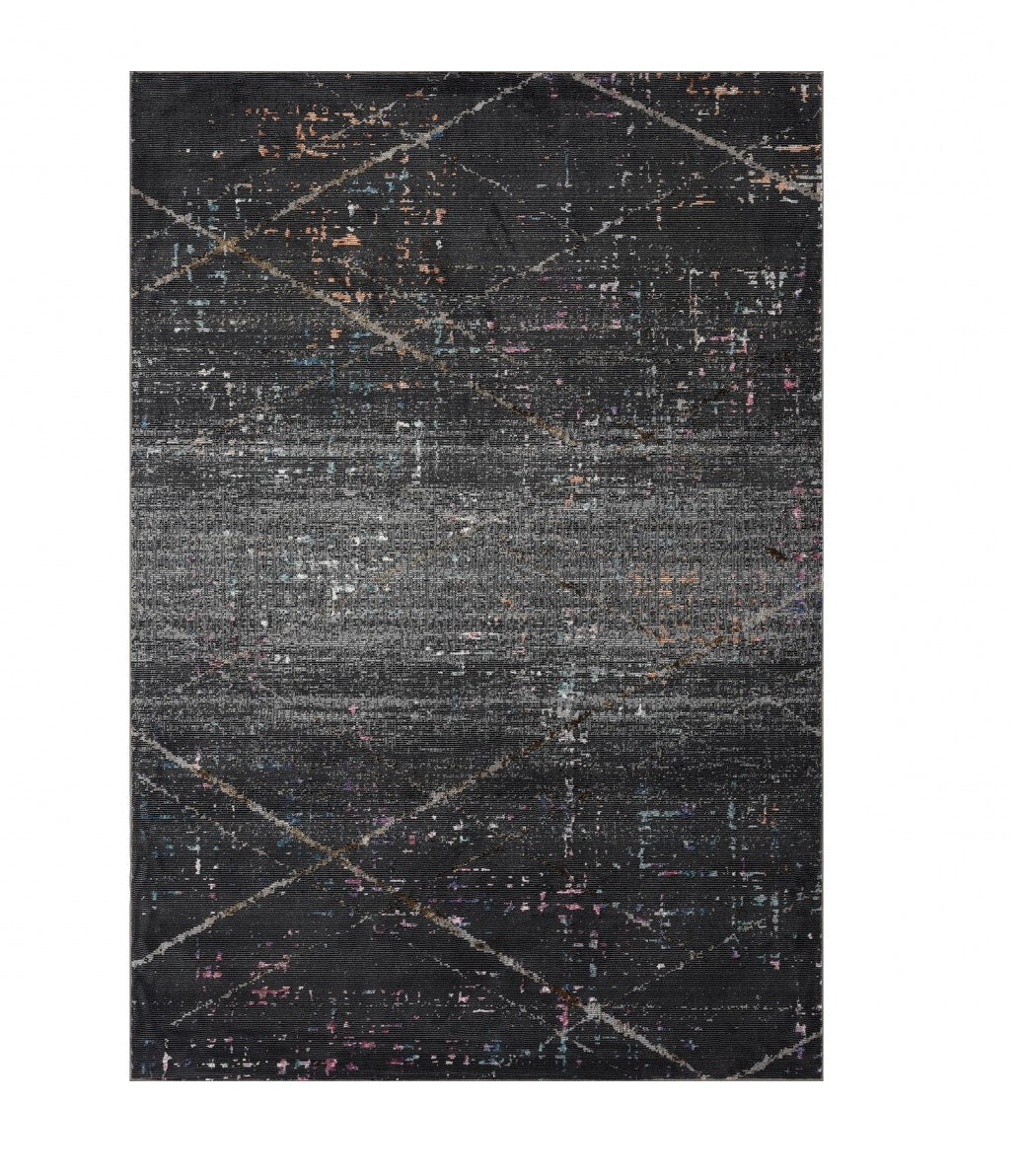 5' X 8' Distressed Black Abstract Area Rug-Area Rugs-DECOROLALA