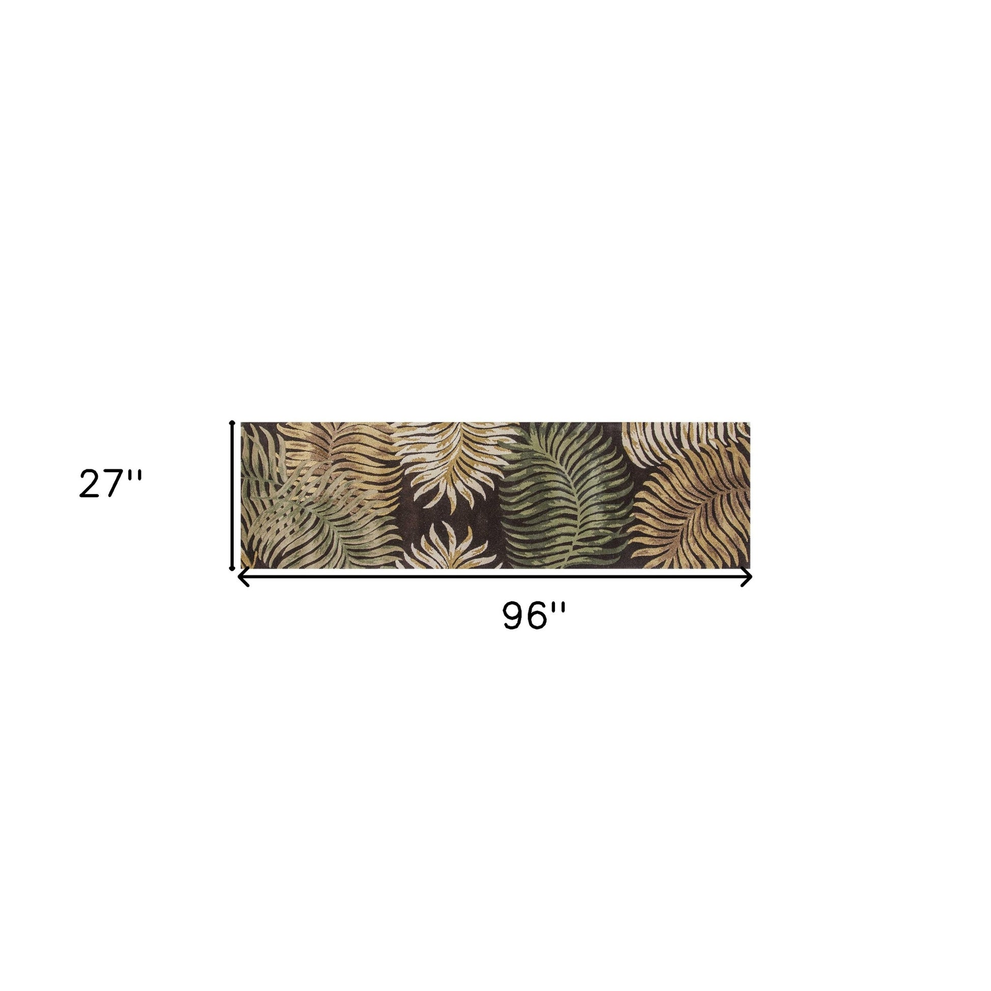 5' X 8' Espresso Beige And Green Wool Botanical Leaves Hand Tufted Area Rug-Area Rugs-DECOROLALA