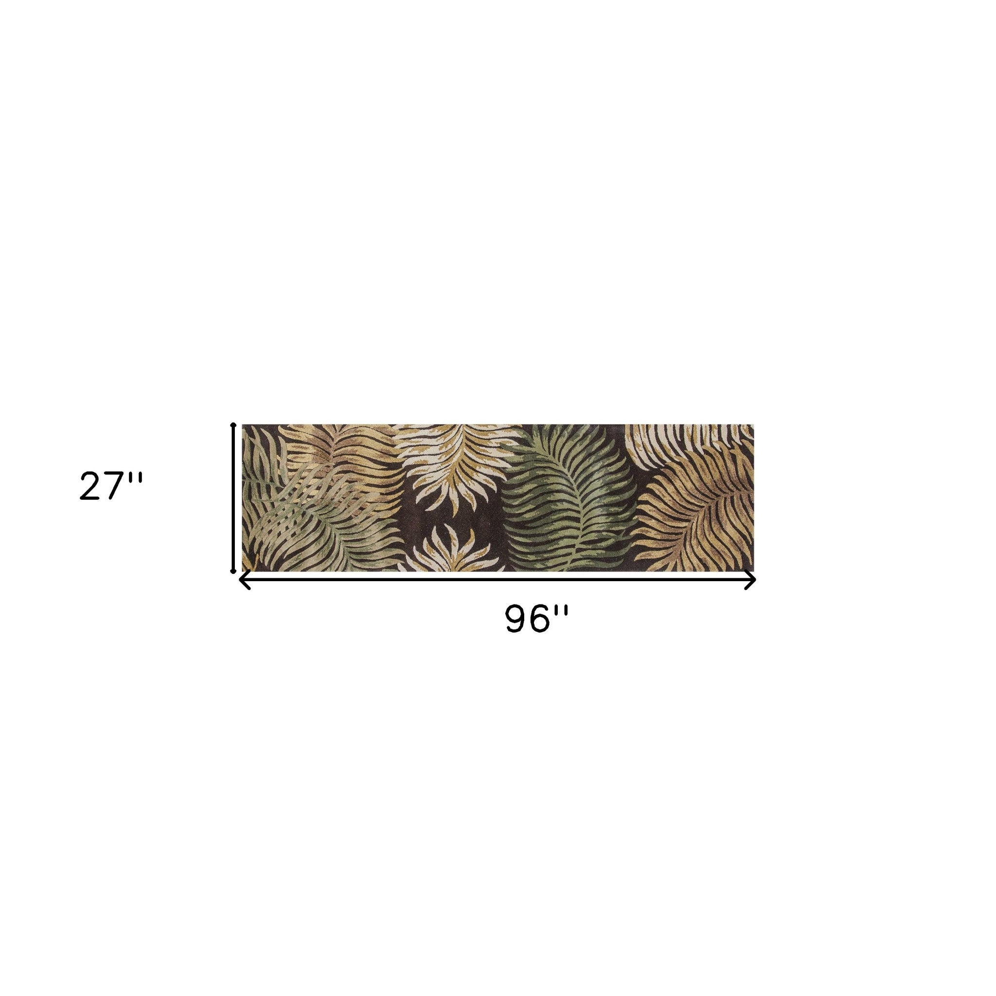 5' X 8' Espresso Beige And Green Wool Botanical Leaves Hand Tufted Area Rug-Area Rugs-DECOROLALA