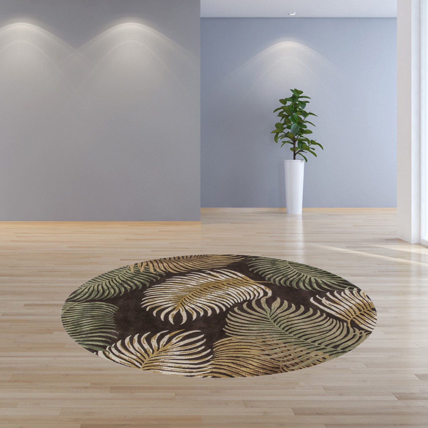 5' X 8' Espresso Beige And Green Wool Botanical Leaves Hand Tufted Area Rug-Area Rugs-DECOROLALA