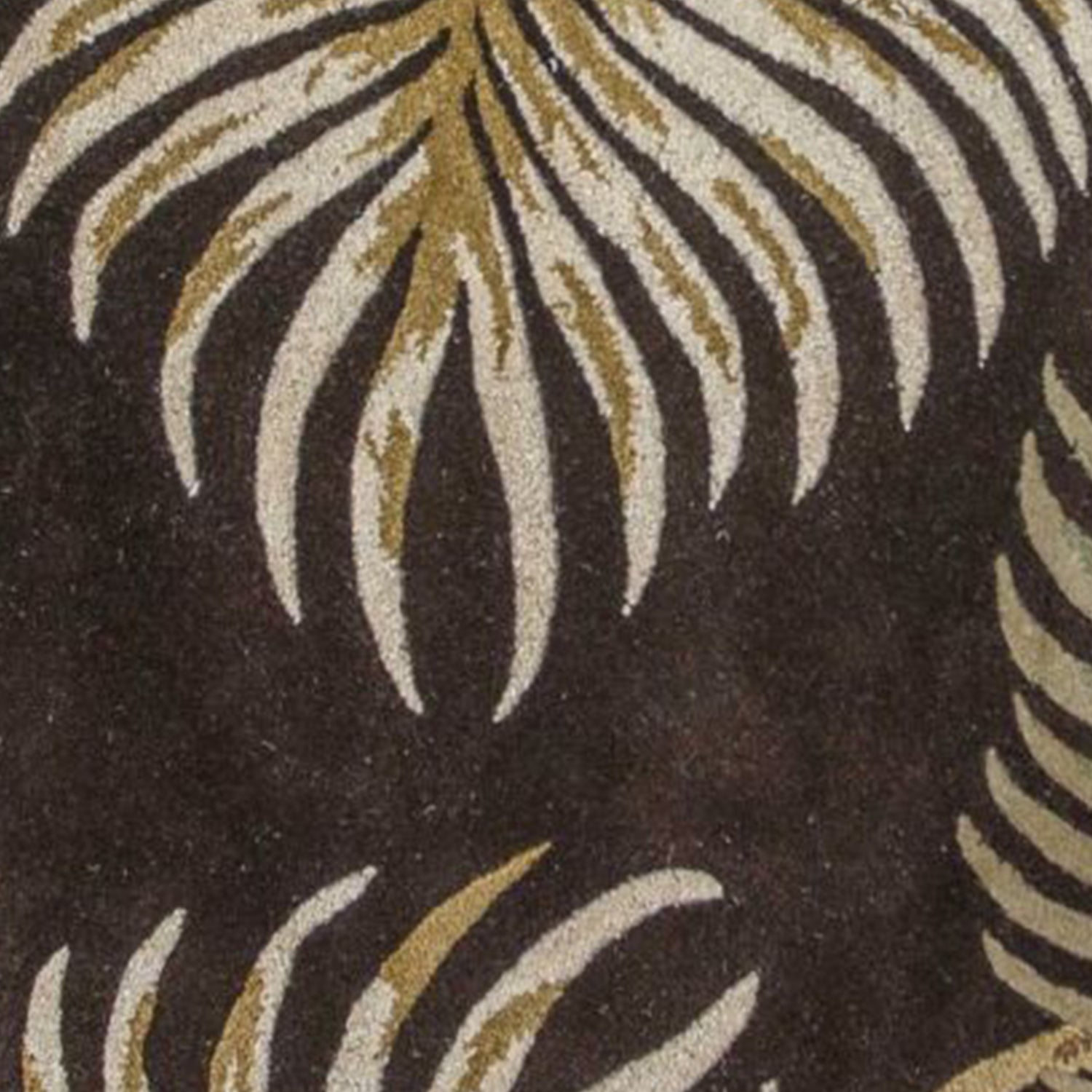 5' X 8' Espresso Beige And Green Wool Botanical Leaves Hand Tufted Area Rug-Area Rugs-DECOROLALA