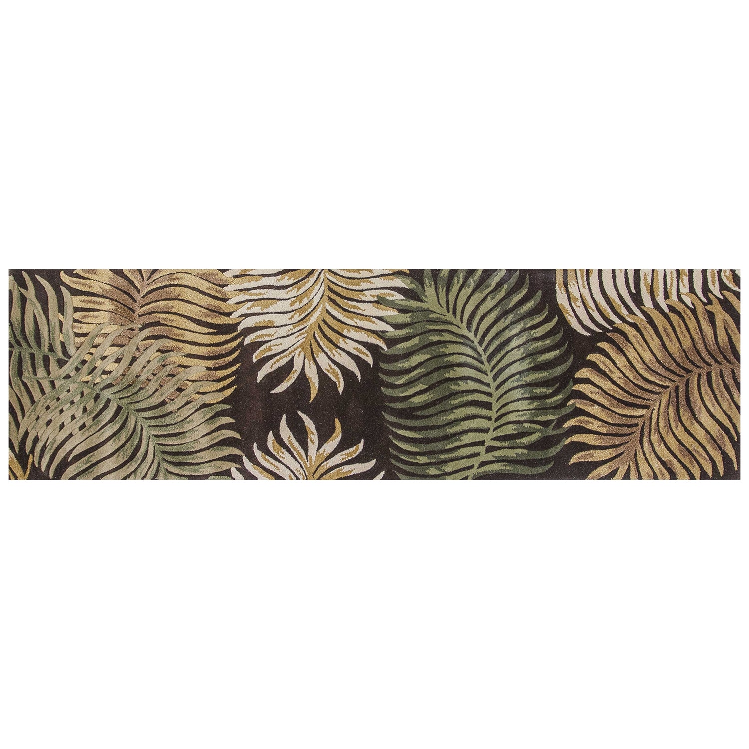 5' X 8' Espresso Beige And Green Wool Botanical Leaves Hand Tufted Area Rug-Area Rugs-DECOROLALA