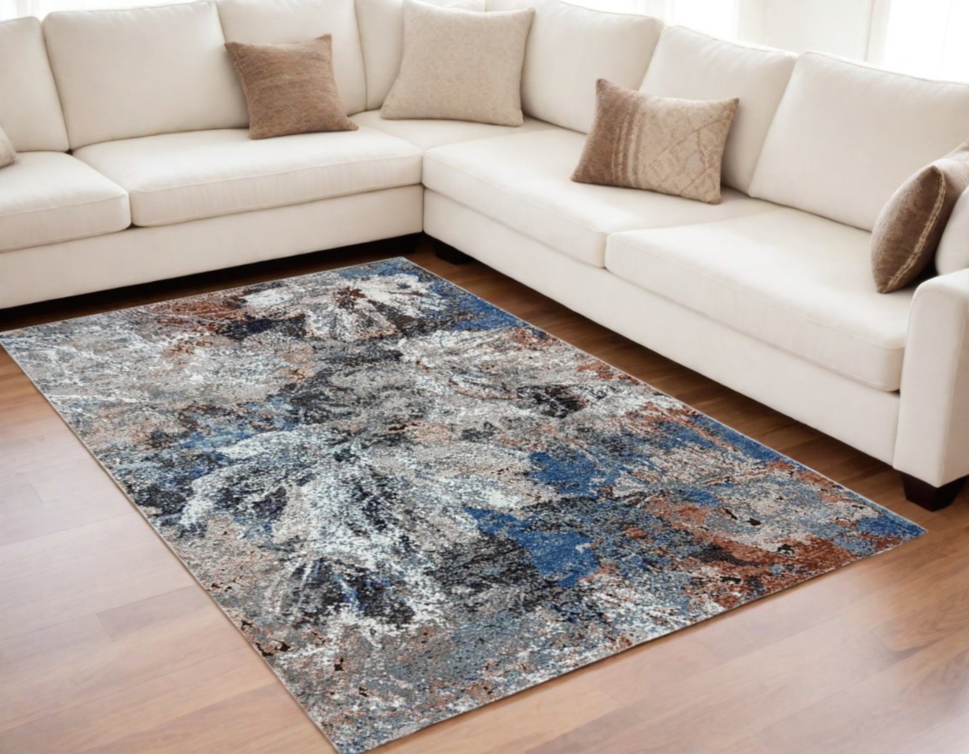 5' X 8' Gray Abstract Foliage Area Rug-Area Rugs-DECOROLALA