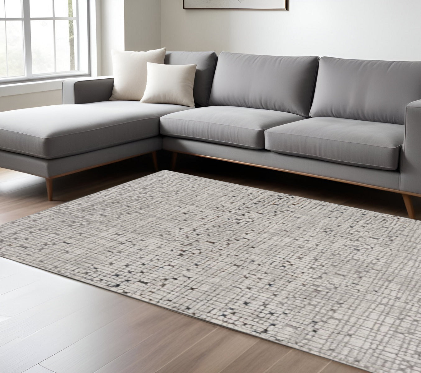 5' X 8' Gray And Black Abstract Distressed Area Rug-Area Rugs-DECOROLALA