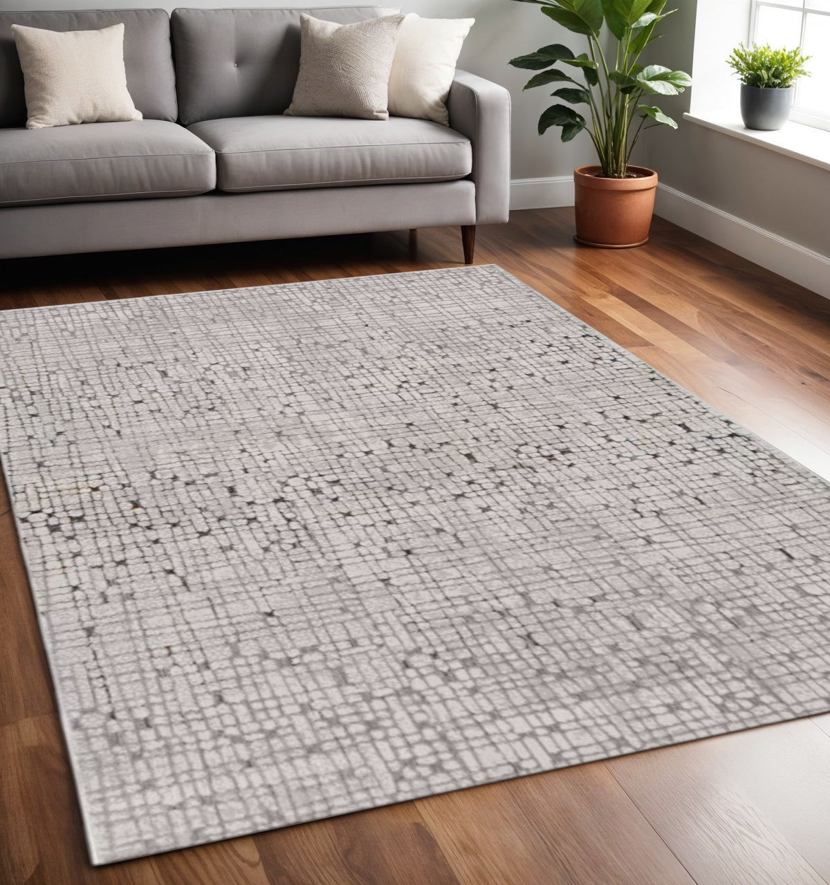 5' X 8' Gray And Black Abstract Distressed Area Rug-Area Rugs-DECOROLALA