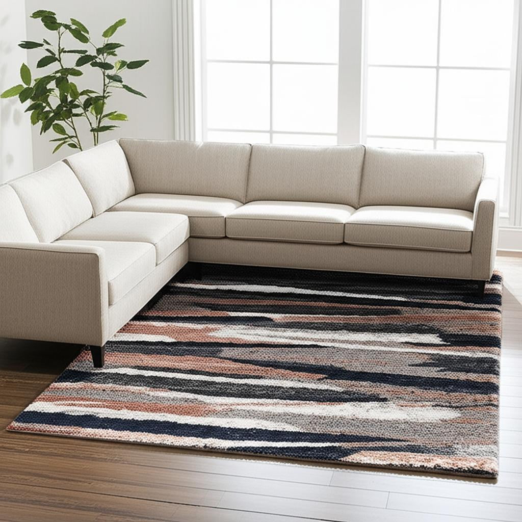 5' X 8' Gray And Black Strokes Area Rug-Area Rugs-DECOROLALA