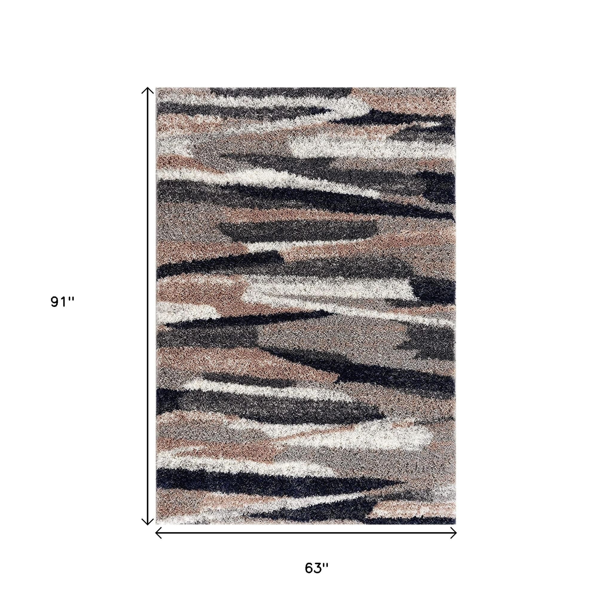 5' X 8' Gray And Black Strokes Area Rug-Area Rugs-DECOROLALA