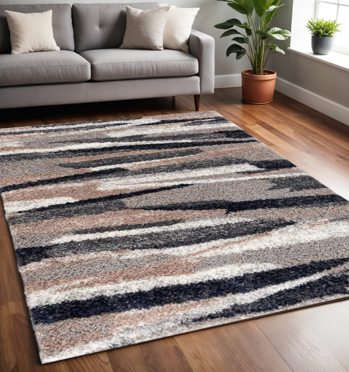 5' X 8' Gray And Black Strokes Area Rug-Area Rugs-DECOROLALA