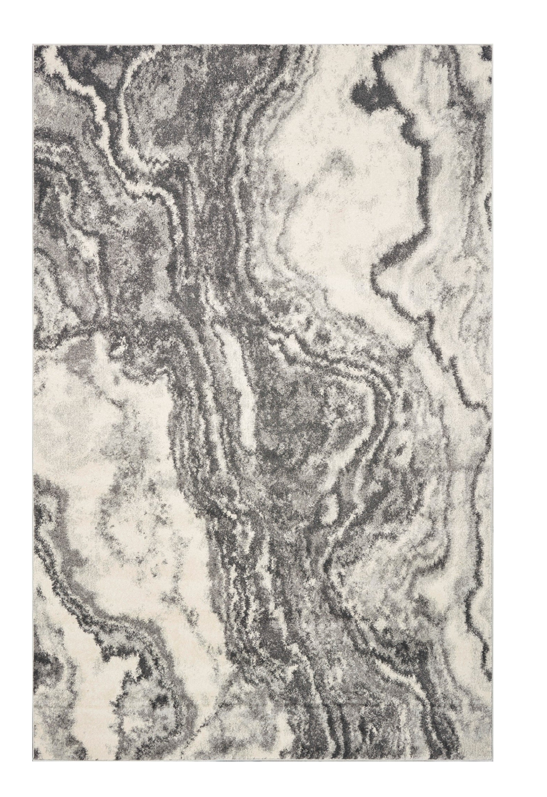 5' X 8' Gray And Ivory Abstract Area Rug-Area Rugs-DECOROLALA