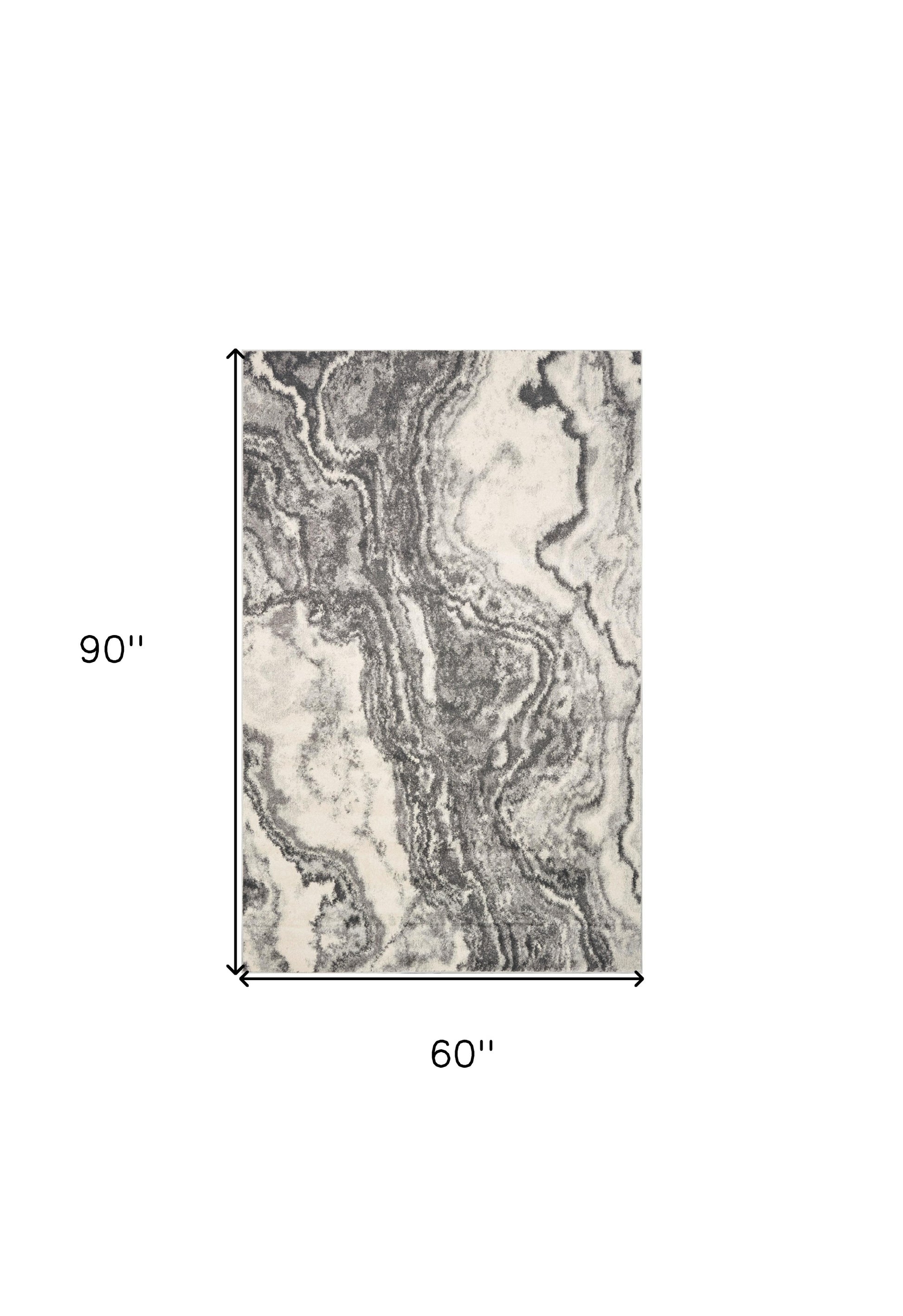 5' X 8' Gray And Ivory Abstract Area Rug-Area Rugs-DECOROLALA