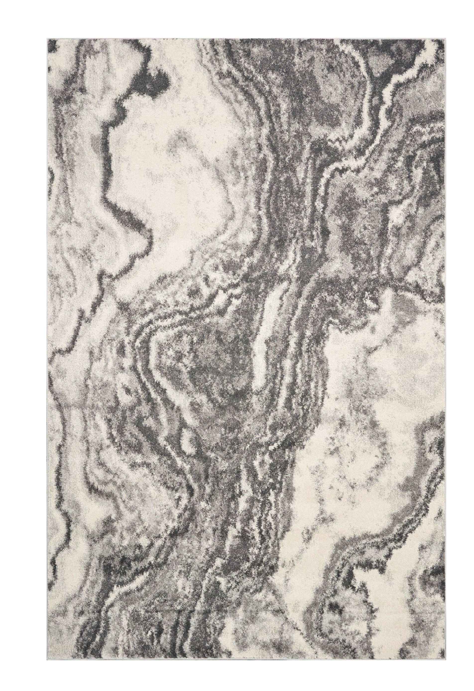 5' X 8' Gray And Ivory Abstract Area Rug-Area Rugs-DECOROLALA