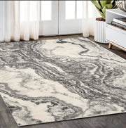 5' X 8' Gray And Ivory Abstract Area Rug-Area Rugs-DECOROLALA