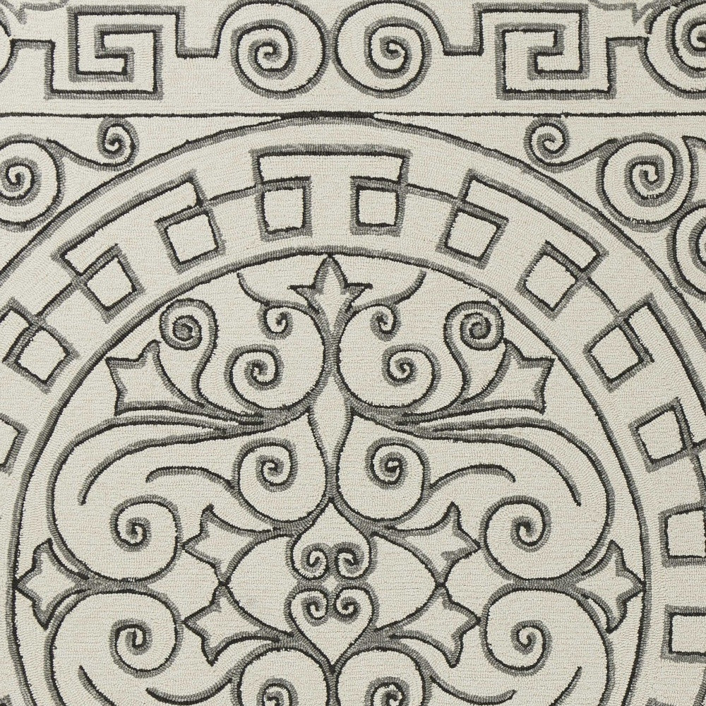 5' X 8' Gray And Ivory Damask Indoor Outdoor Area Rug-Outdoor Rugs-DECOROLALA