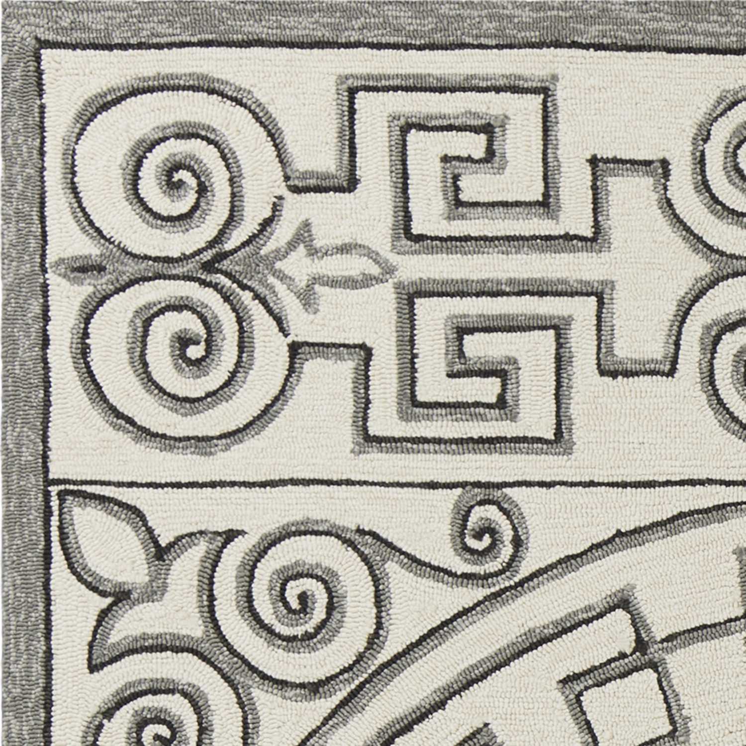 5' X 8' Gray And Ivory Damask Indoor Outdoor Area Rug-Outdoor Rugs-DECOROLALA