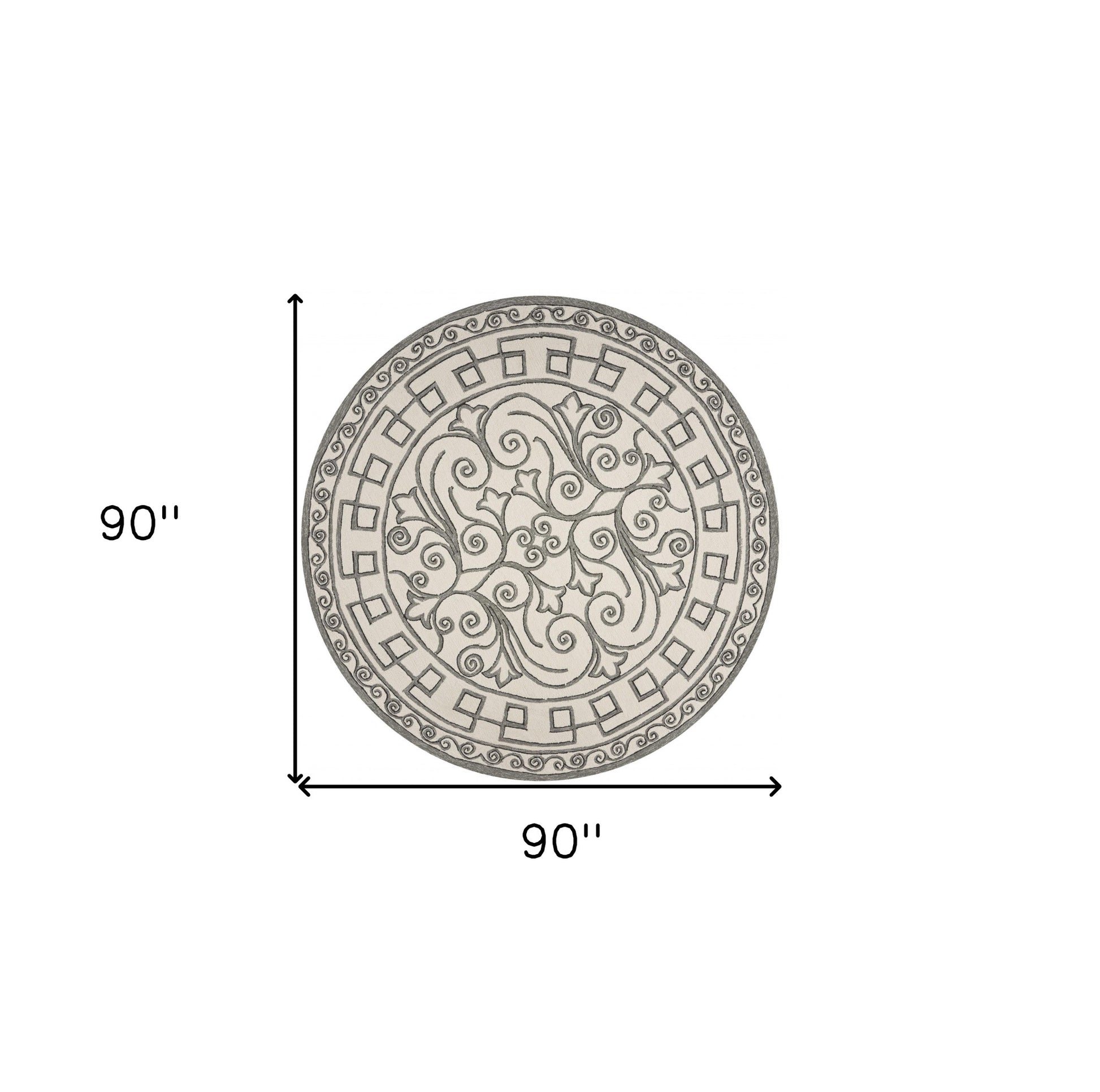 5' X 8' Gray And Ivory Damask Indoor Outdoor Area Rug-Outdoor Rugs-DECOROLALA