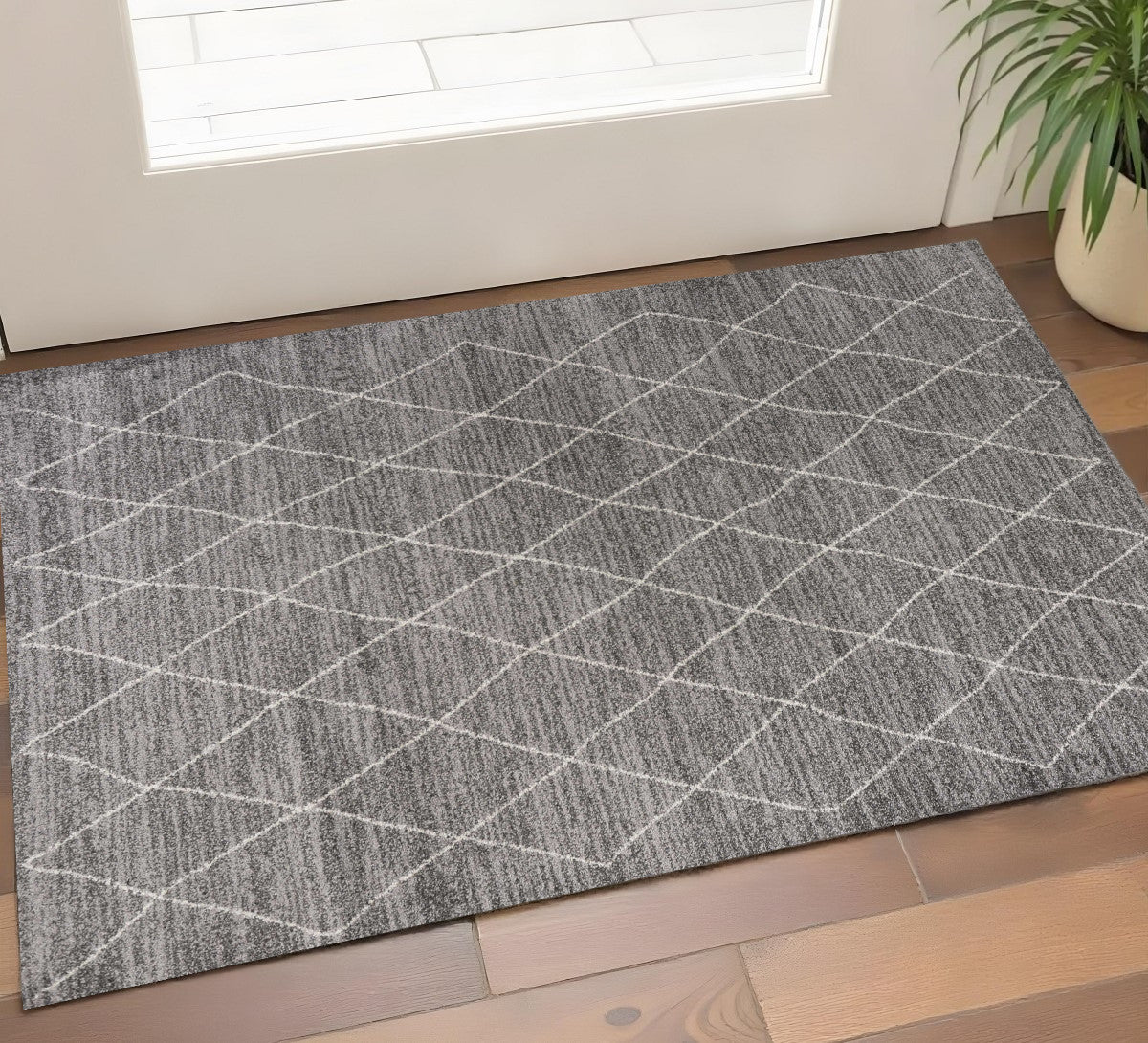 5' X 8' Gray And Ivory Geometric Area Rug-Area Rugs-DECOROLALA