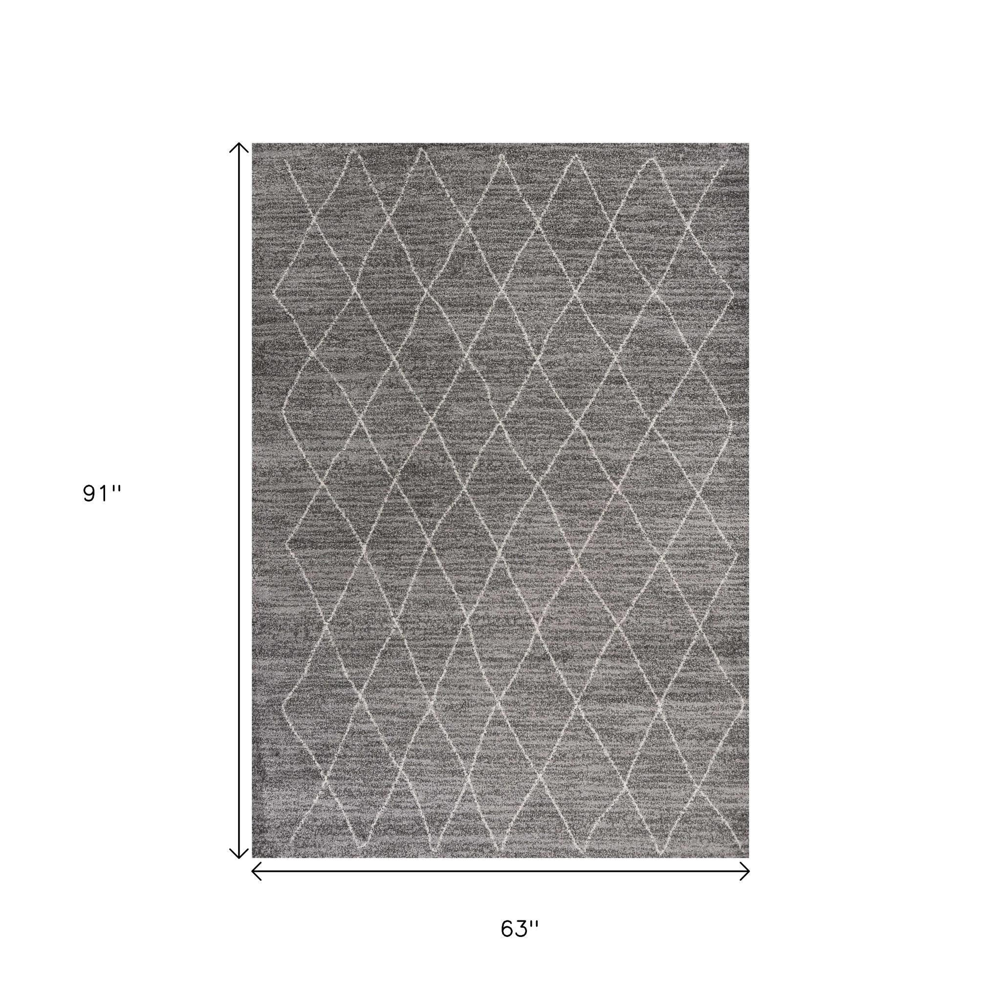 5' X 8' Gray And Ivory Geometric Area Rug-Area Rugs-DECOROLALA